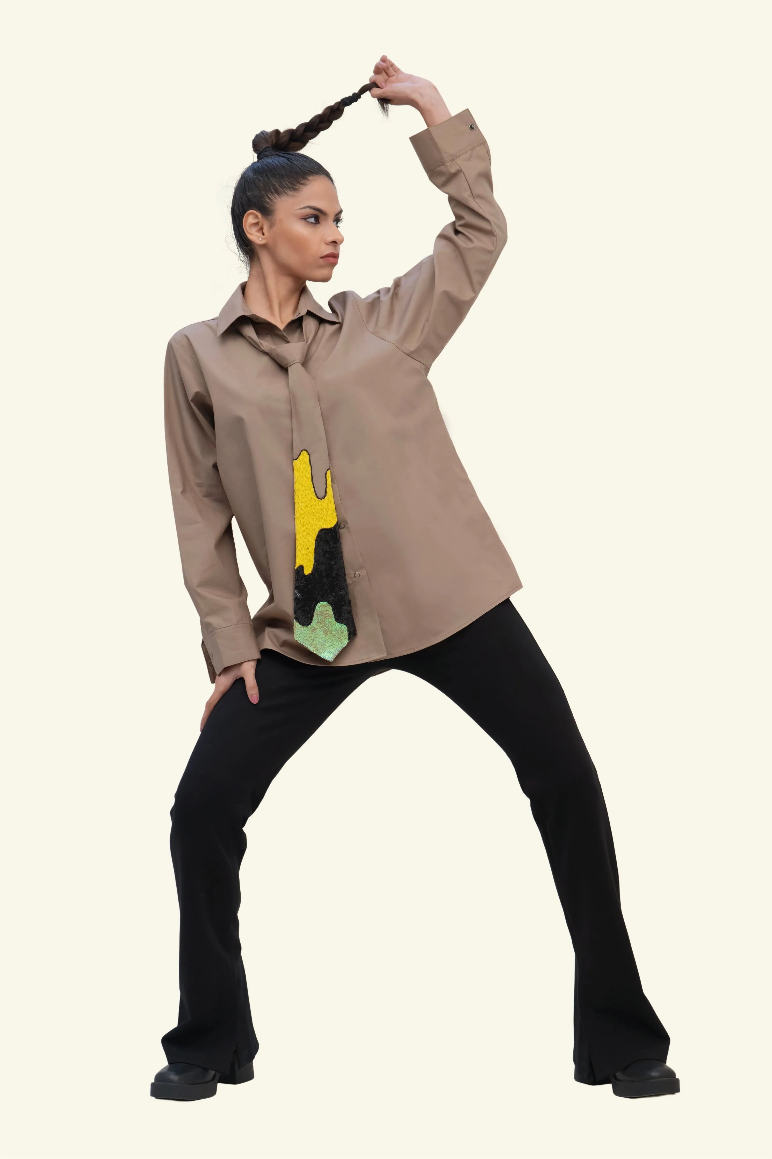 Brown Cotton Shirt with Brown Cotton Tie