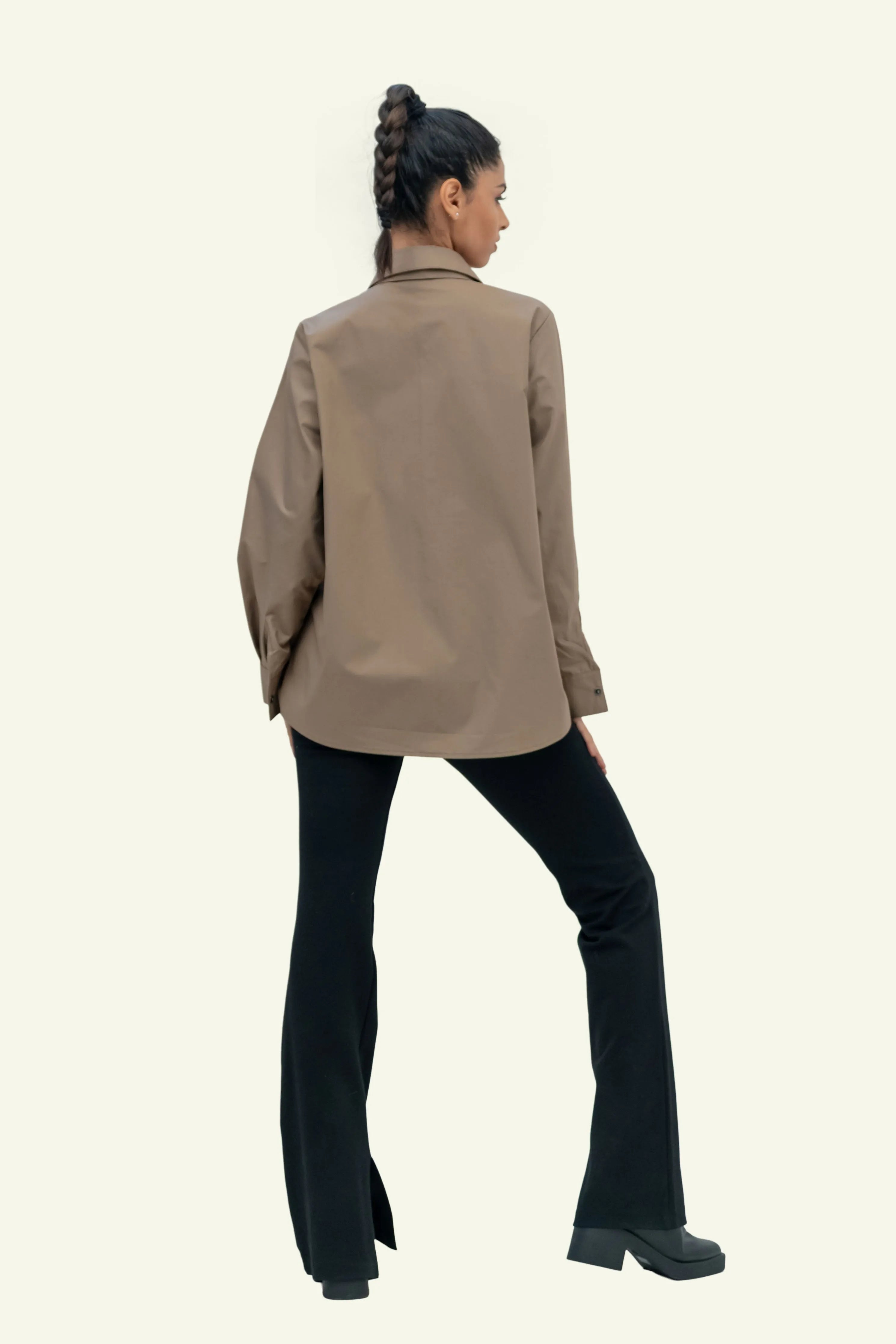 Brown Cotton Shirt with Brown Cotton Tie