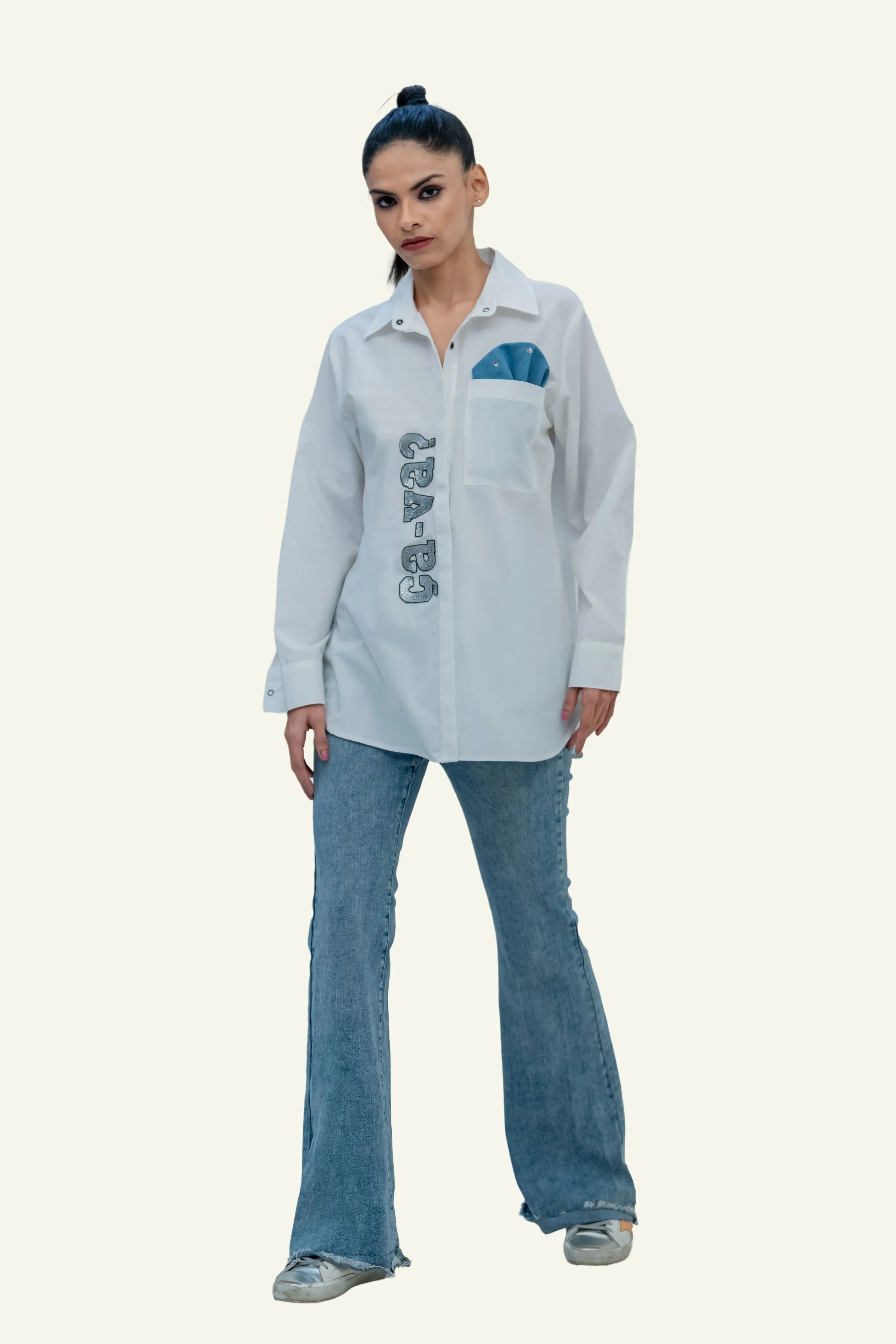 White Cotton Shirt with Embroidery