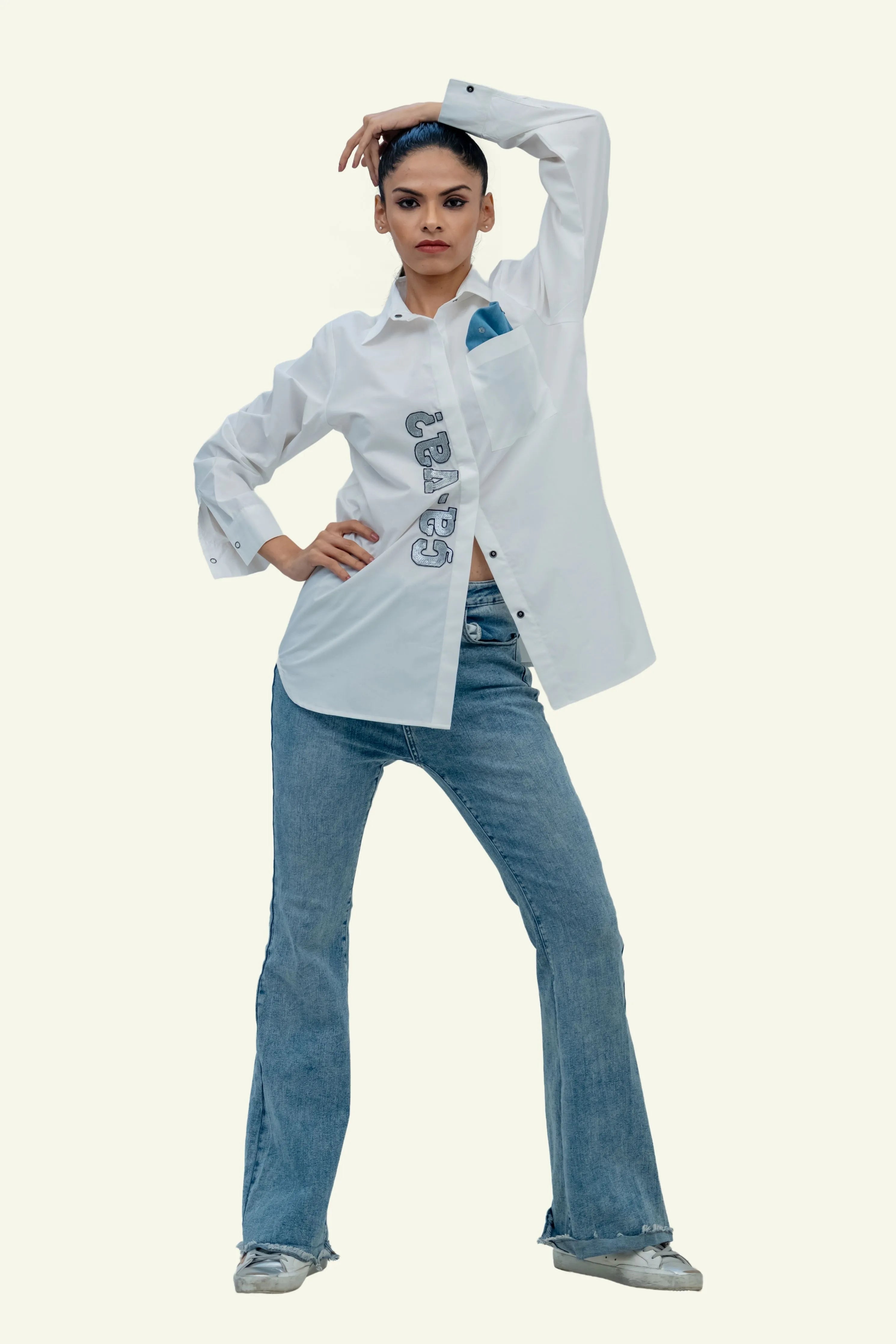 White Cotton Shirt with Embroidery