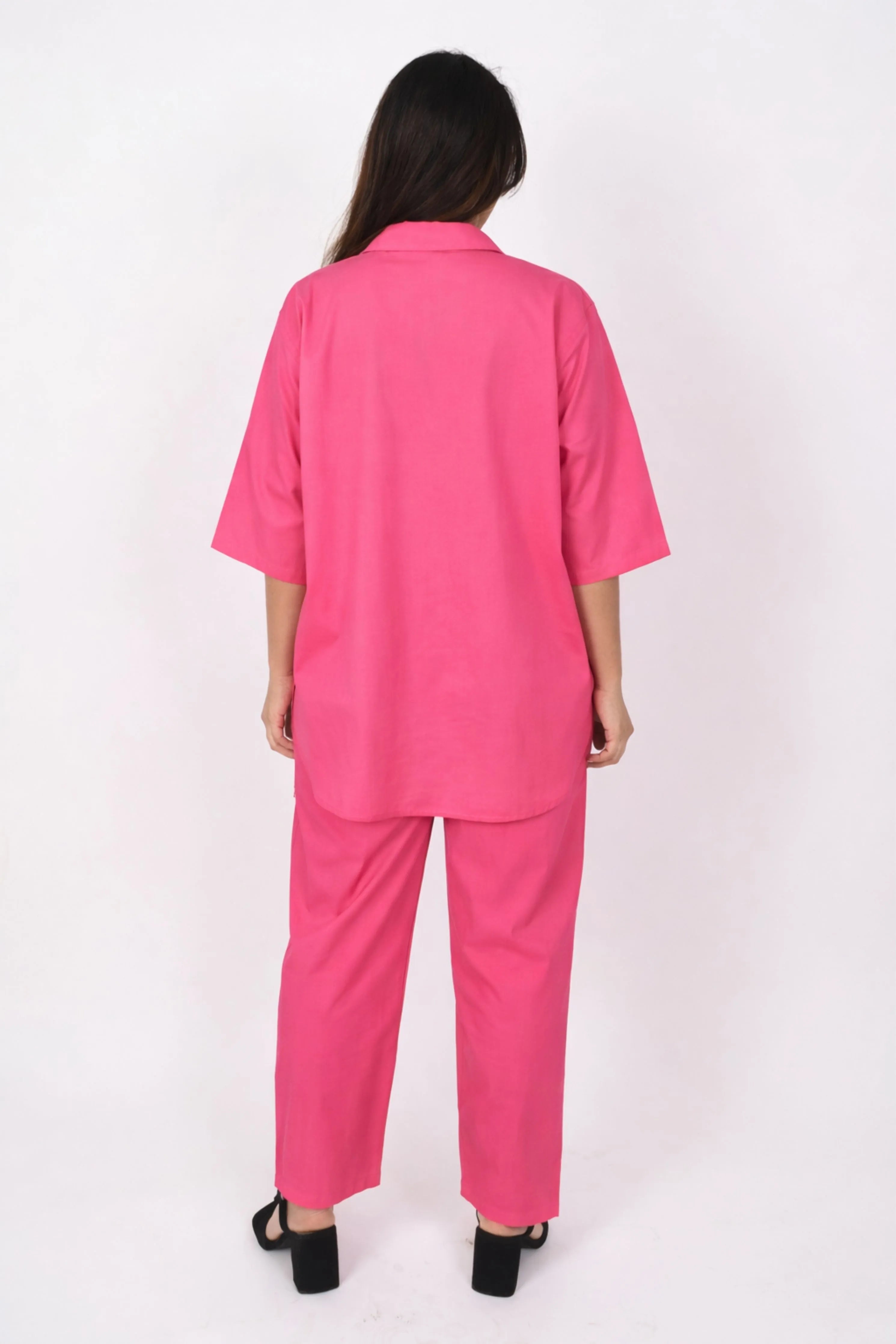 Hot Pink Comfort Fit Cotton Oversized Shirt