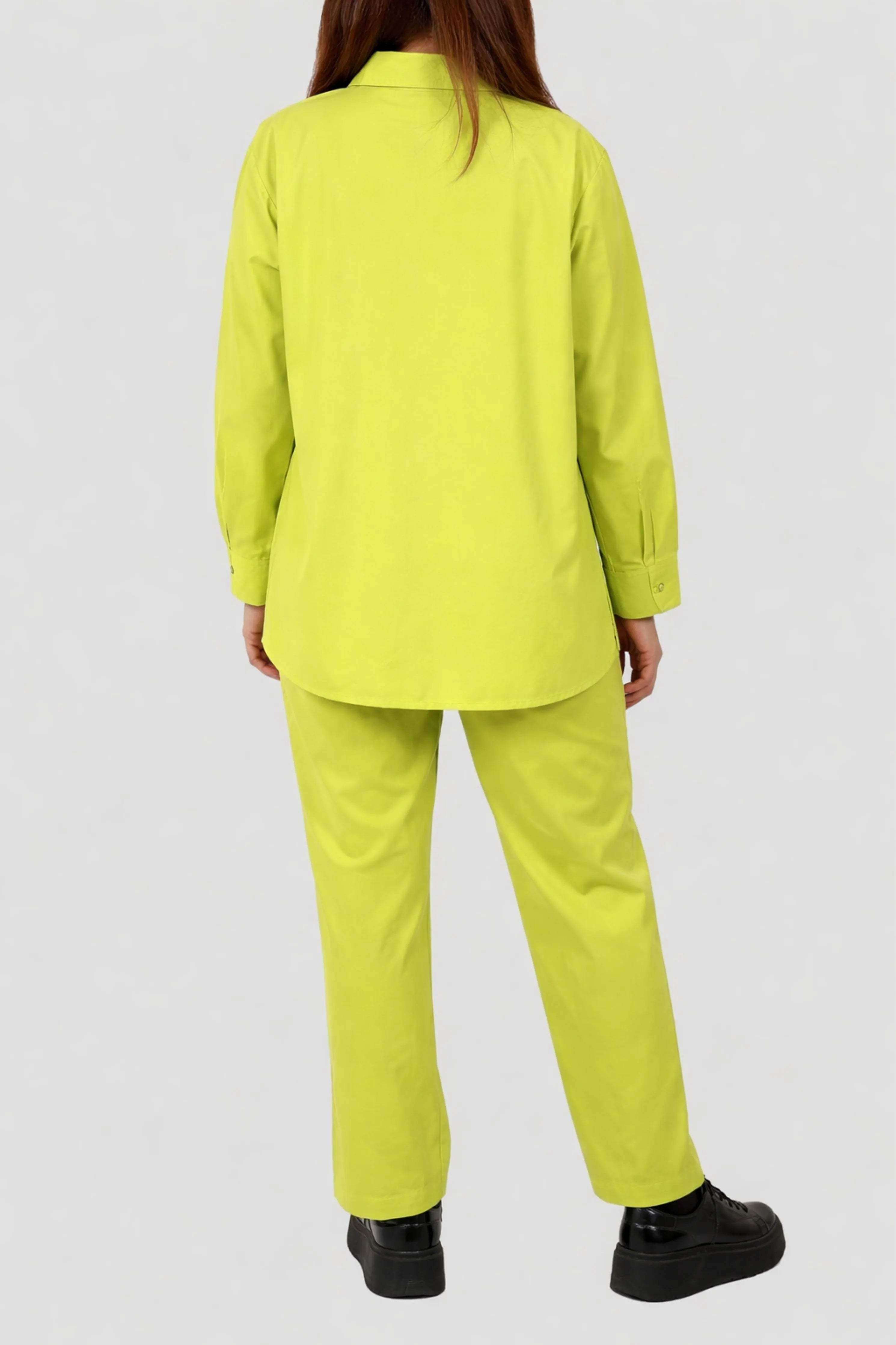Neon Green Cotton Co-Ord Set With Straight Pants