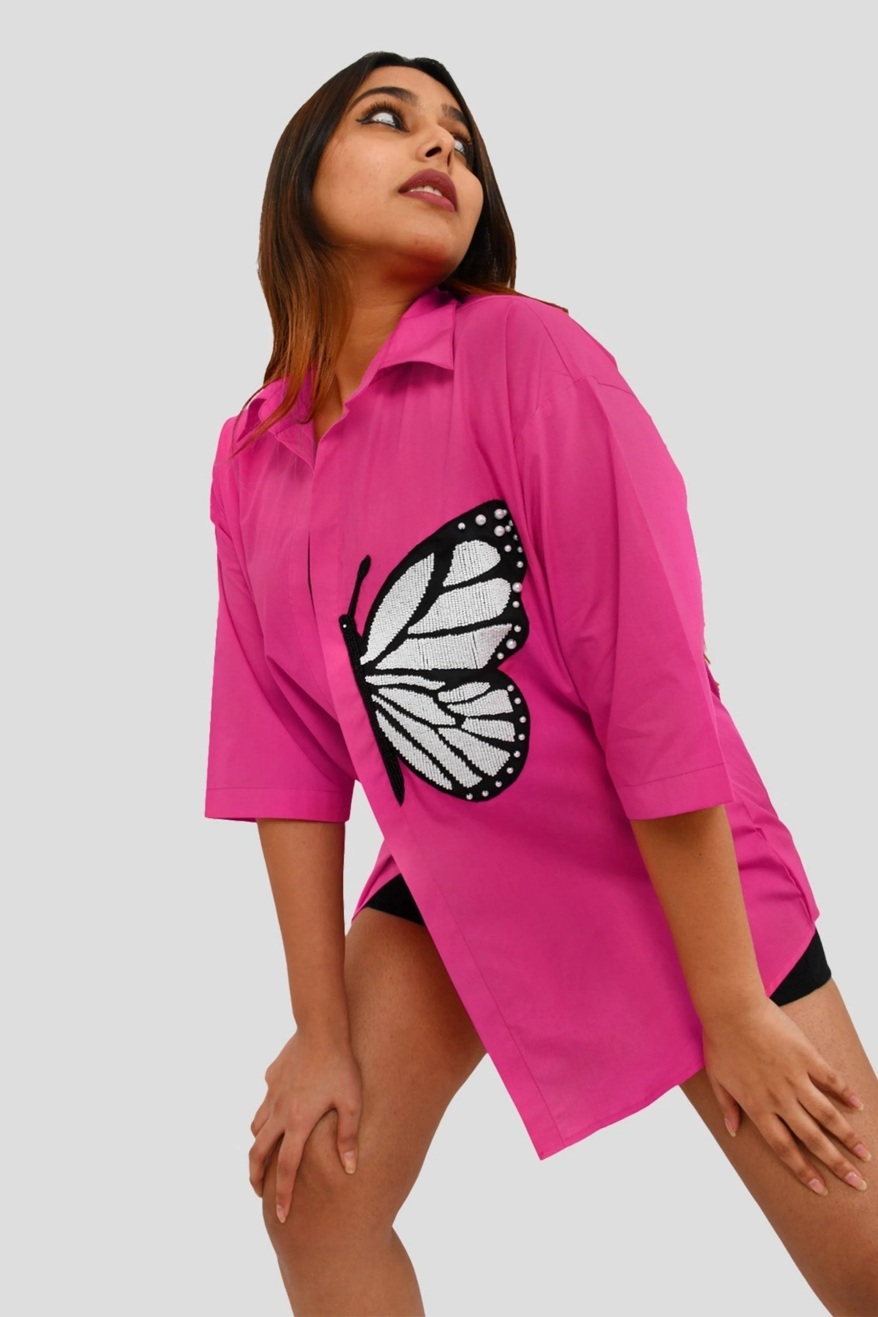 Hot Pink Comfort Fit Cotton Oversized Shirt