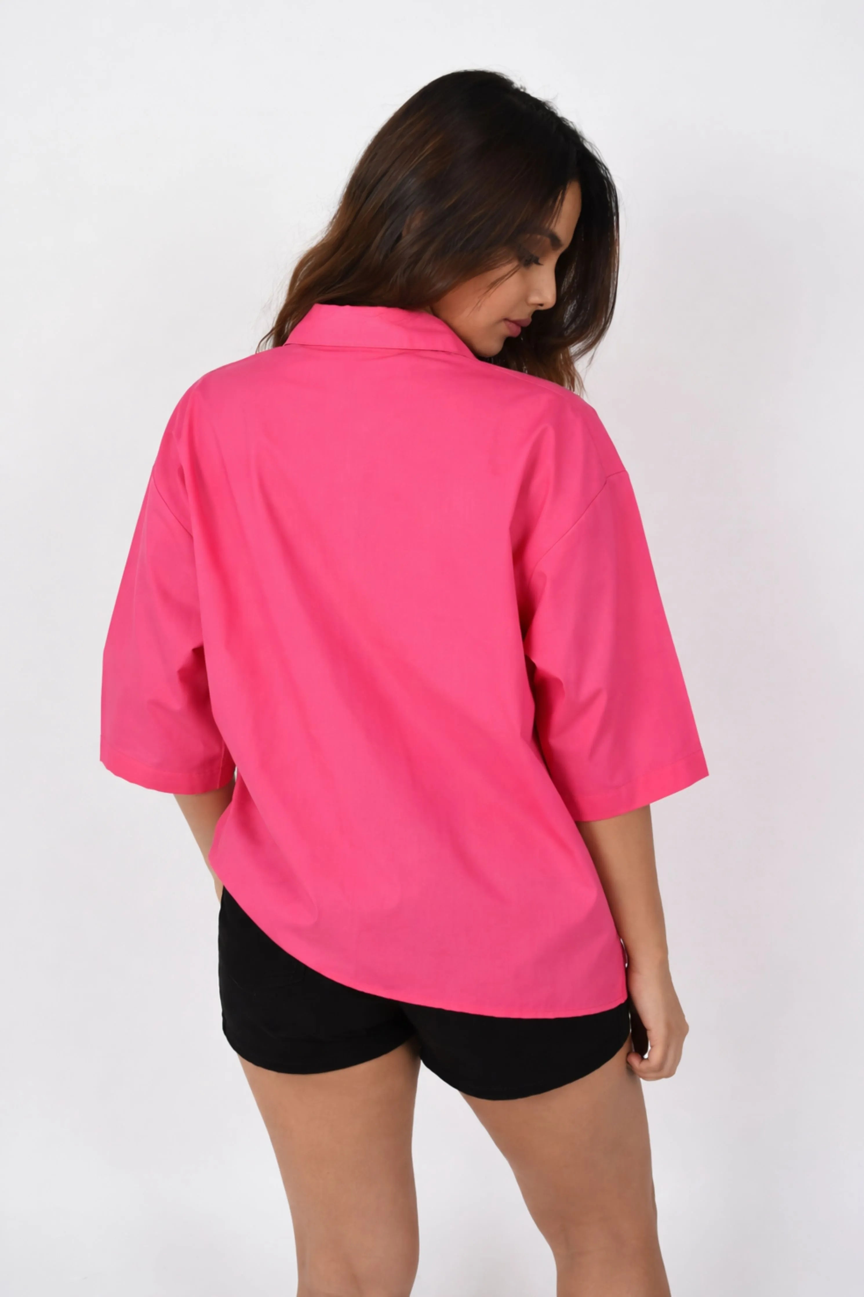Hot Pink Comfort Fit Cotton Oversized Shirt