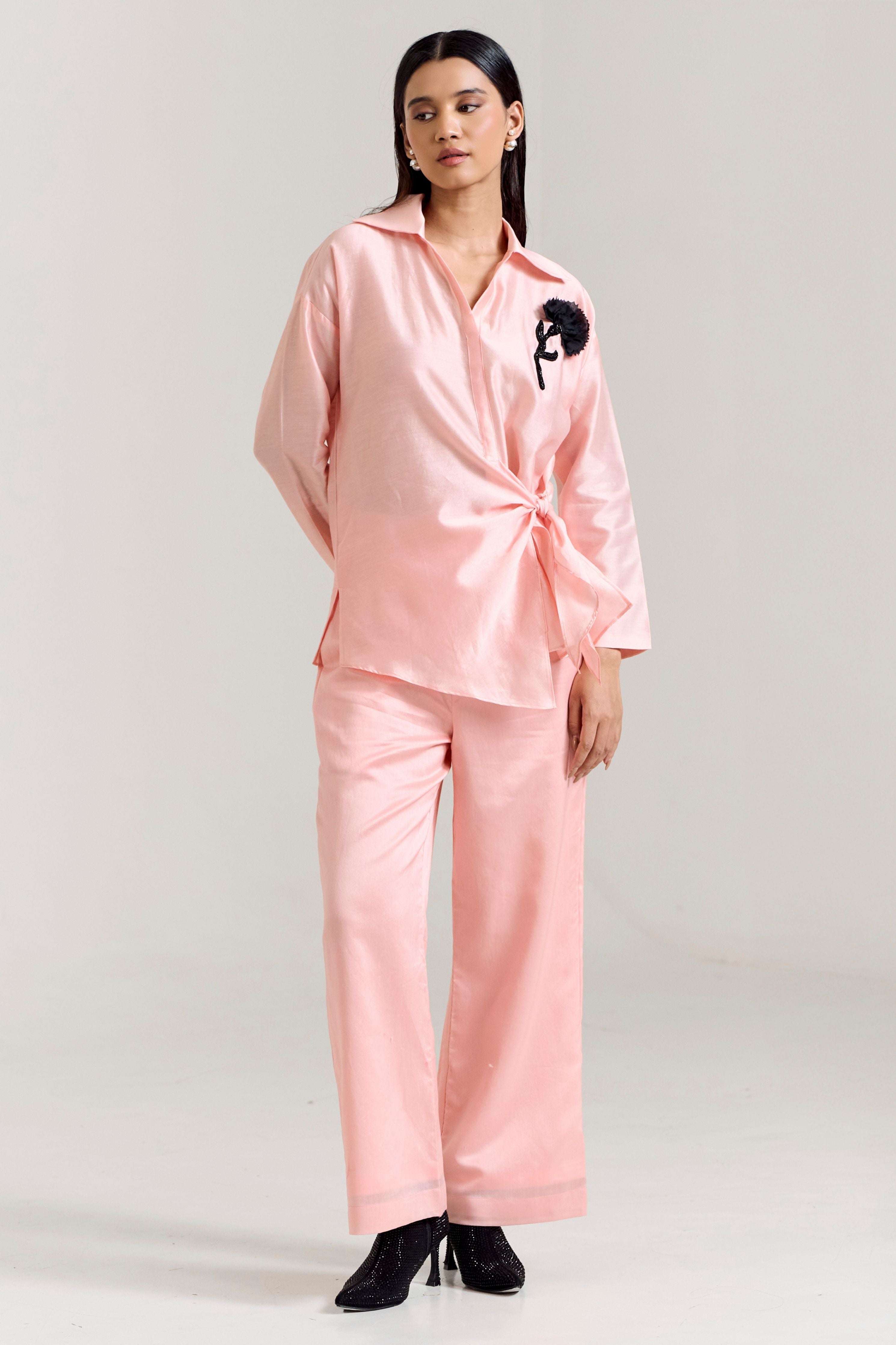 Pink Brooch Side tie Coord