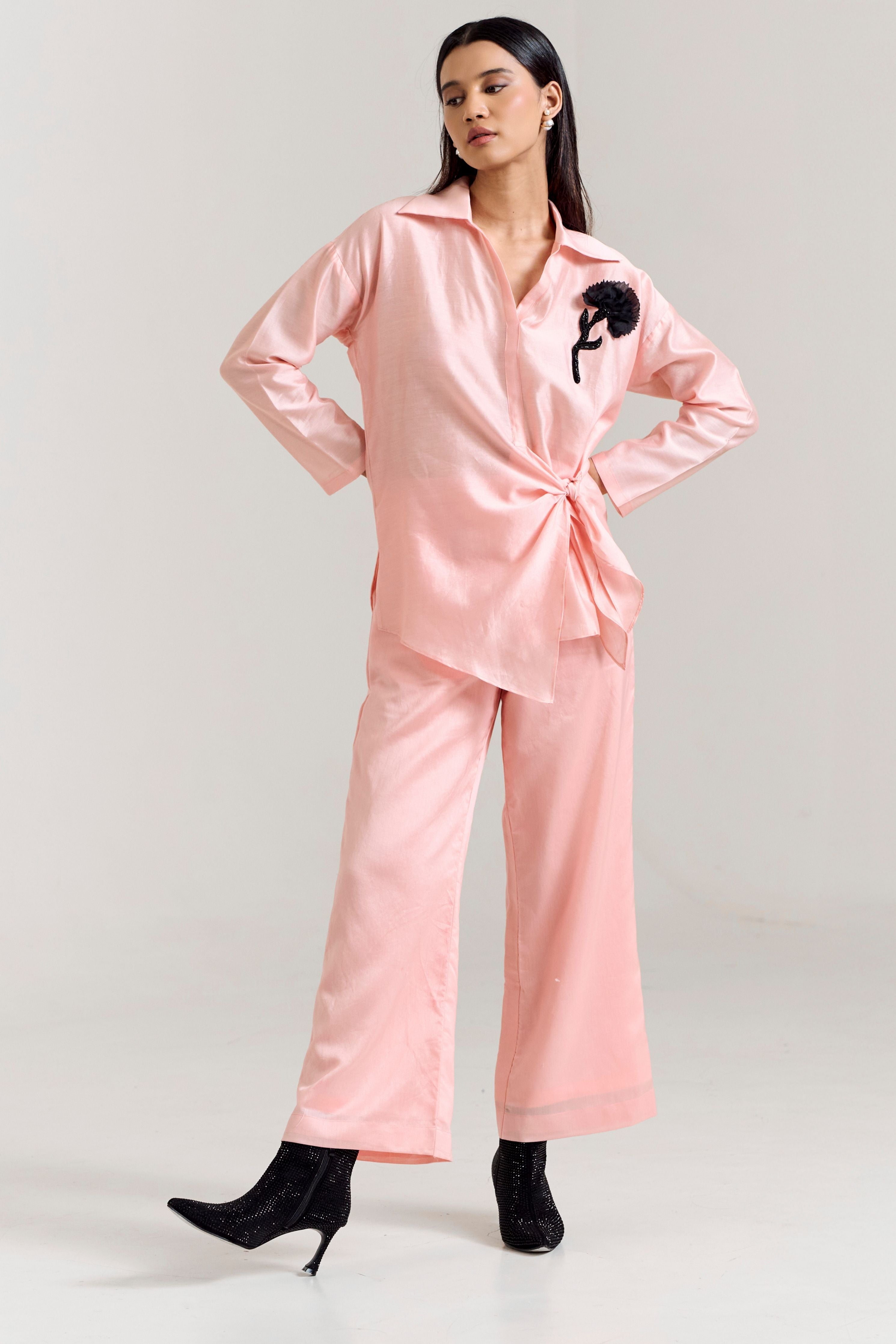 Pink Brooch Side tie Coord