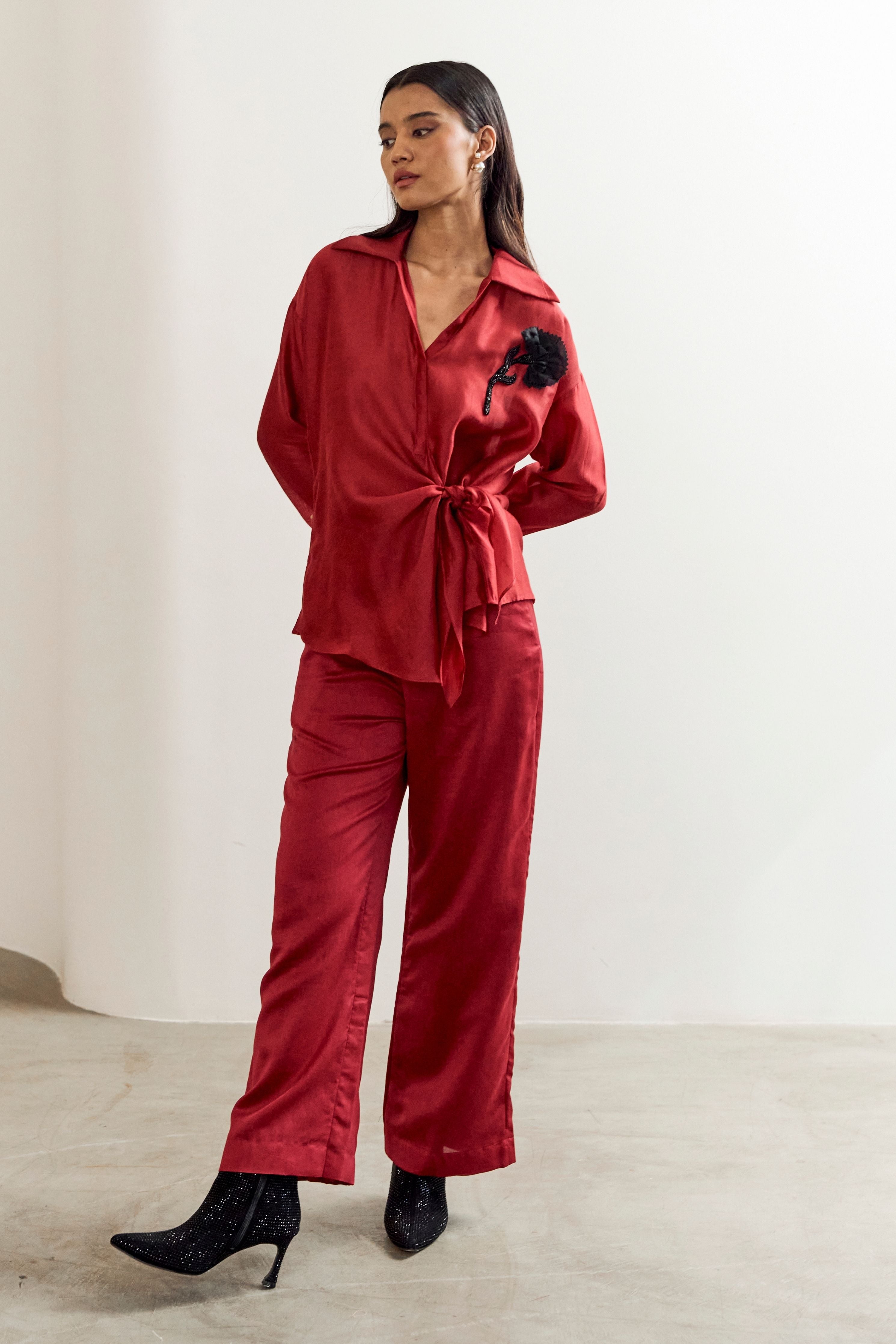 Red Brooch Side tie Coord