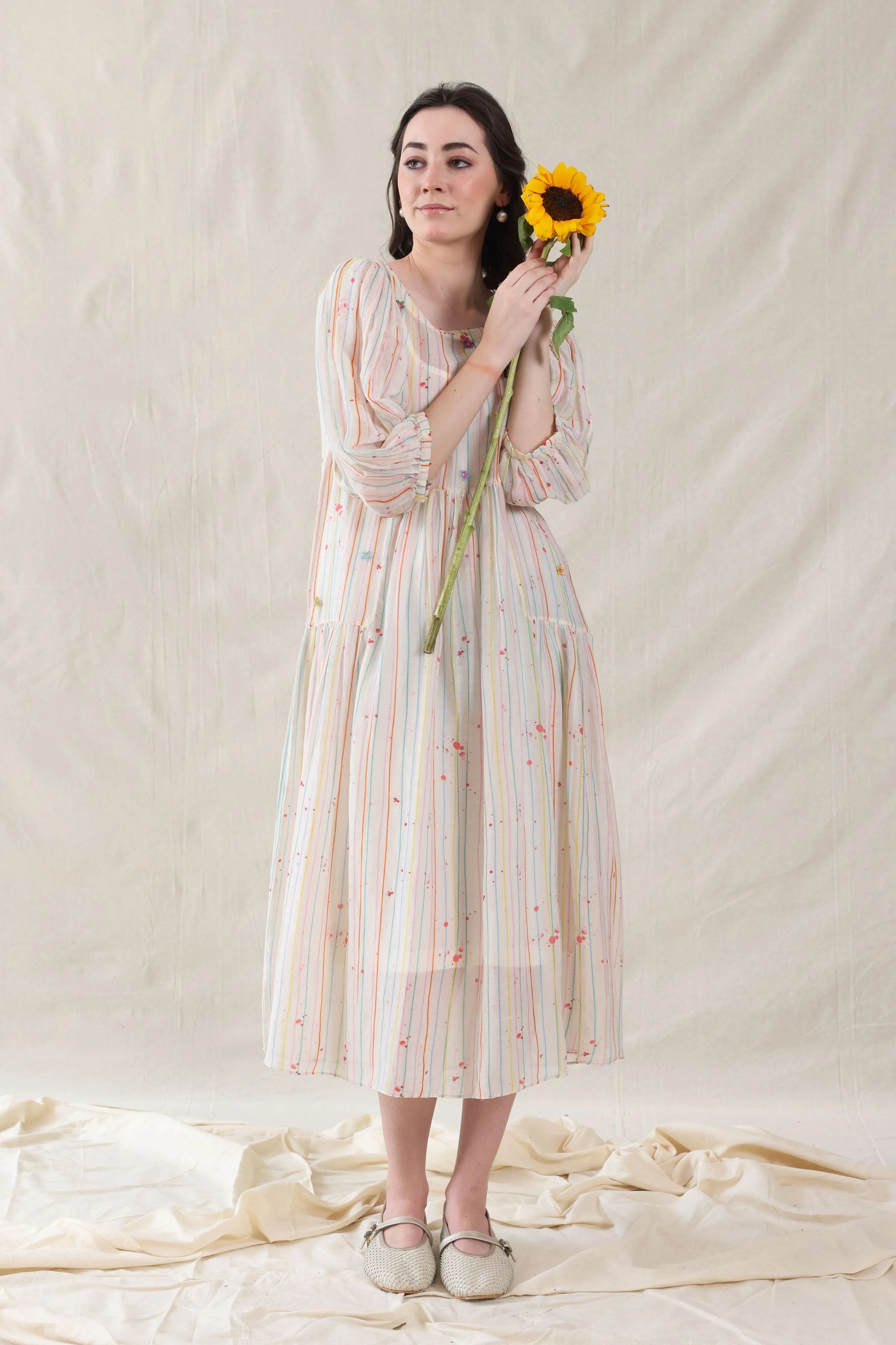 Off-White Hand Woven Cotton Silk Dress