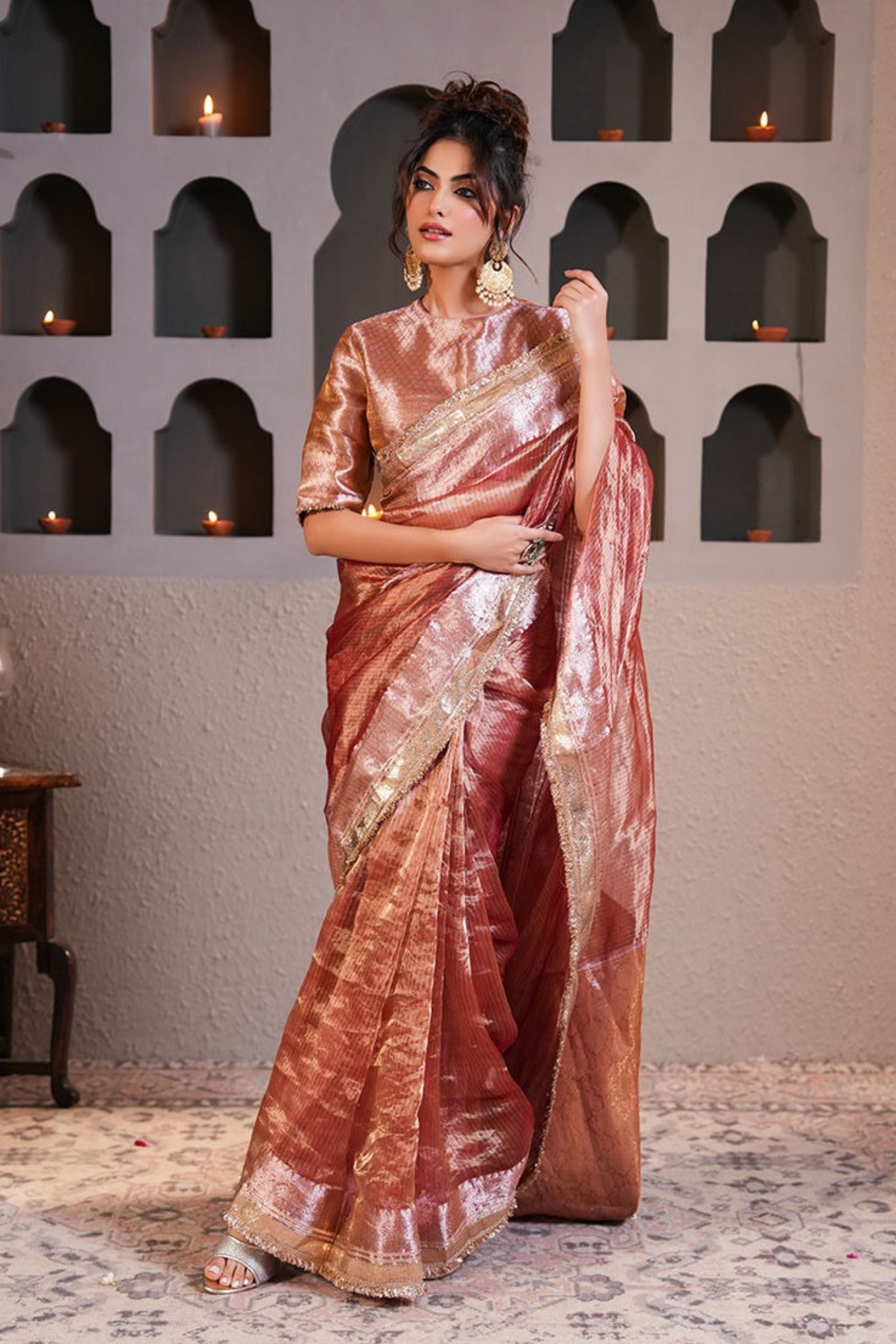 Badami Gold Tissue Silk Saree with Blouse