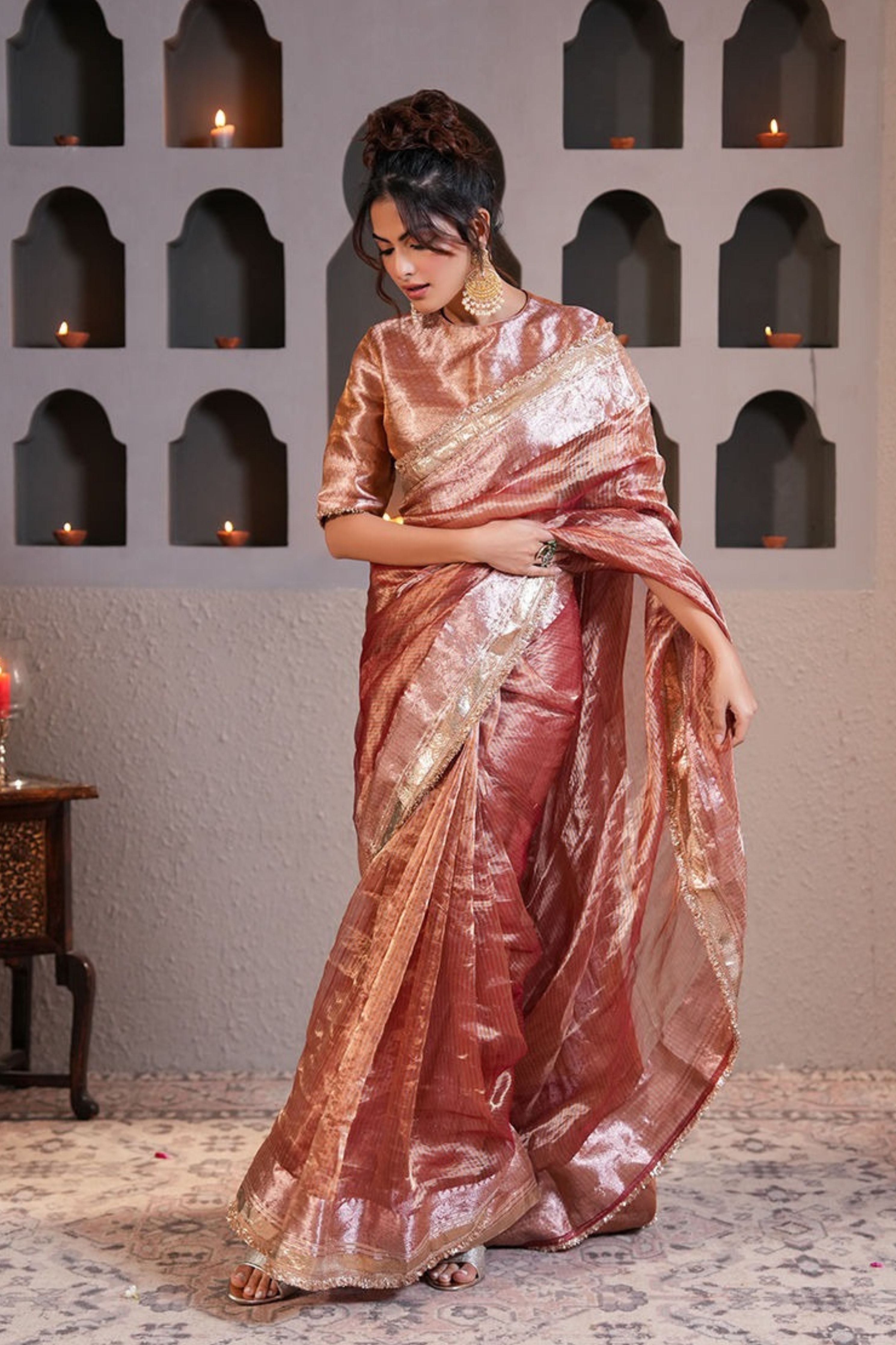 Badami Gold Tissue Silk Saree with Blouse