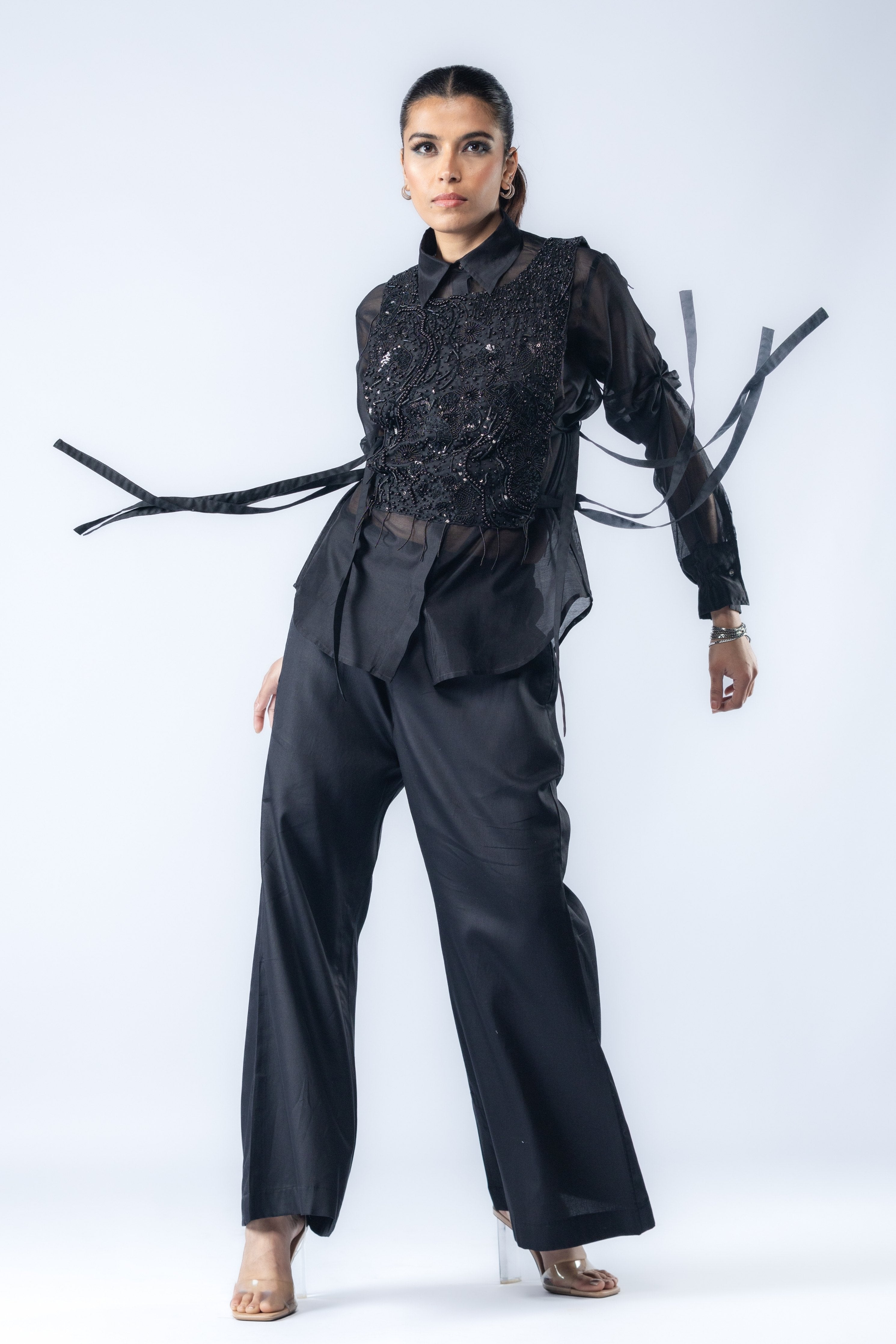 Black Hand Embroidered Co-Ord Set