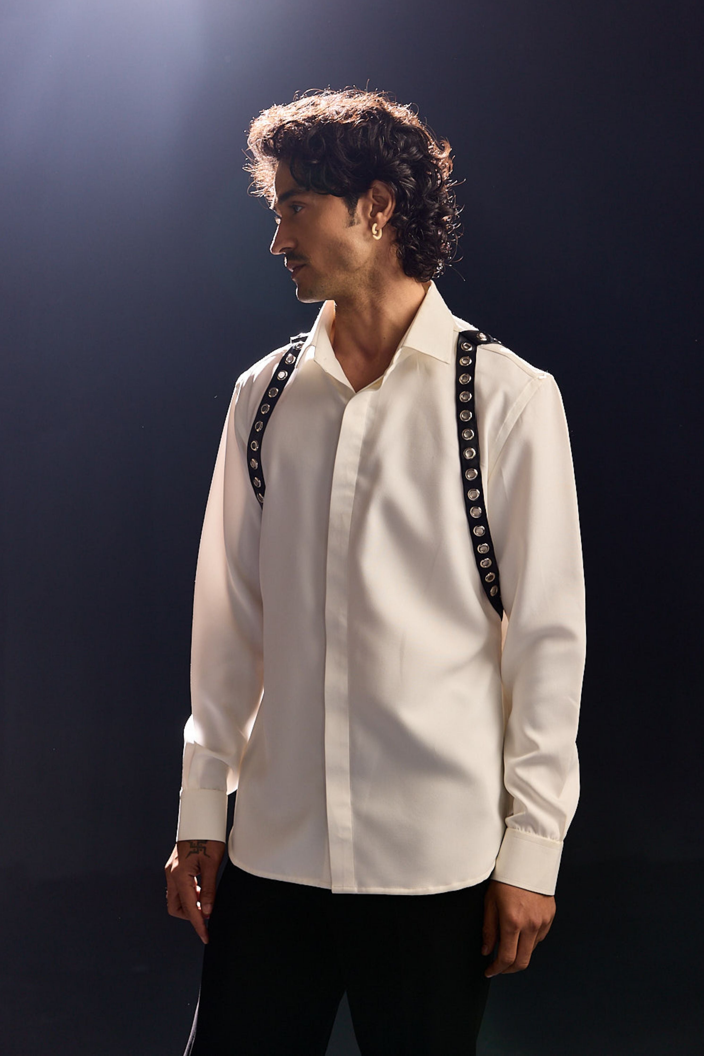 Black Leather Detailing Shirt