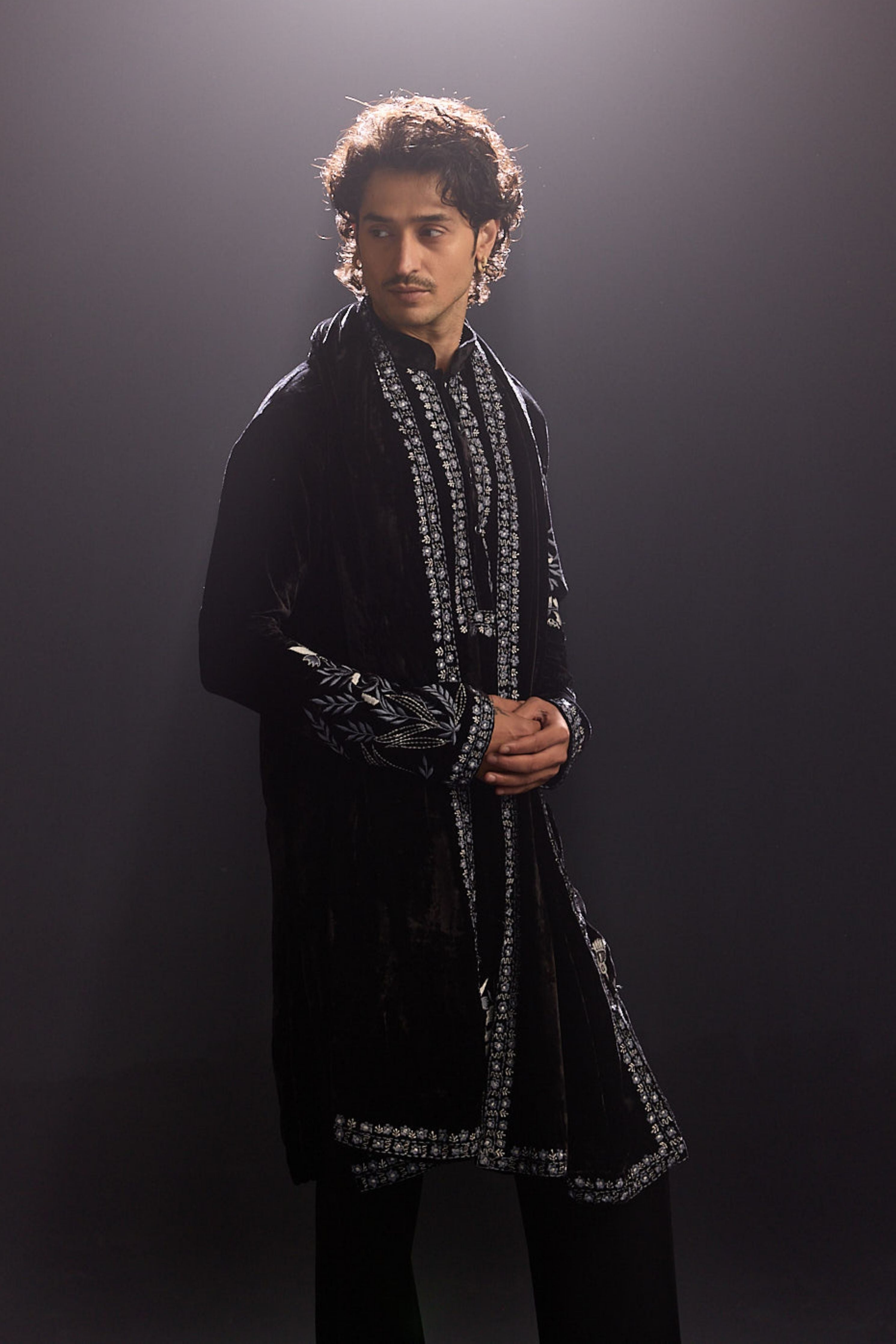 Black Velvet Kurta Set