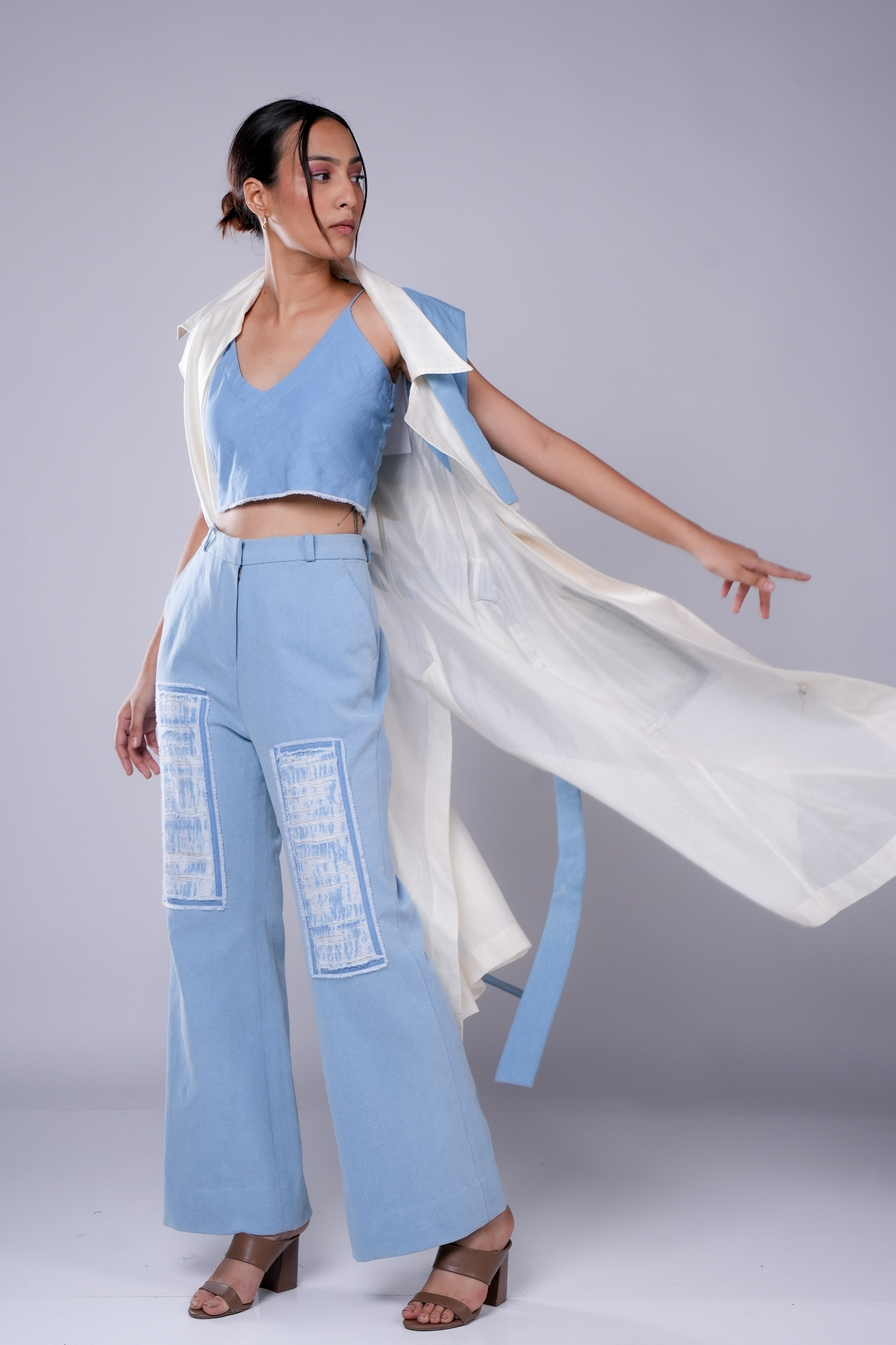 Blue Lapel Collar Overlap Co-Ord Set