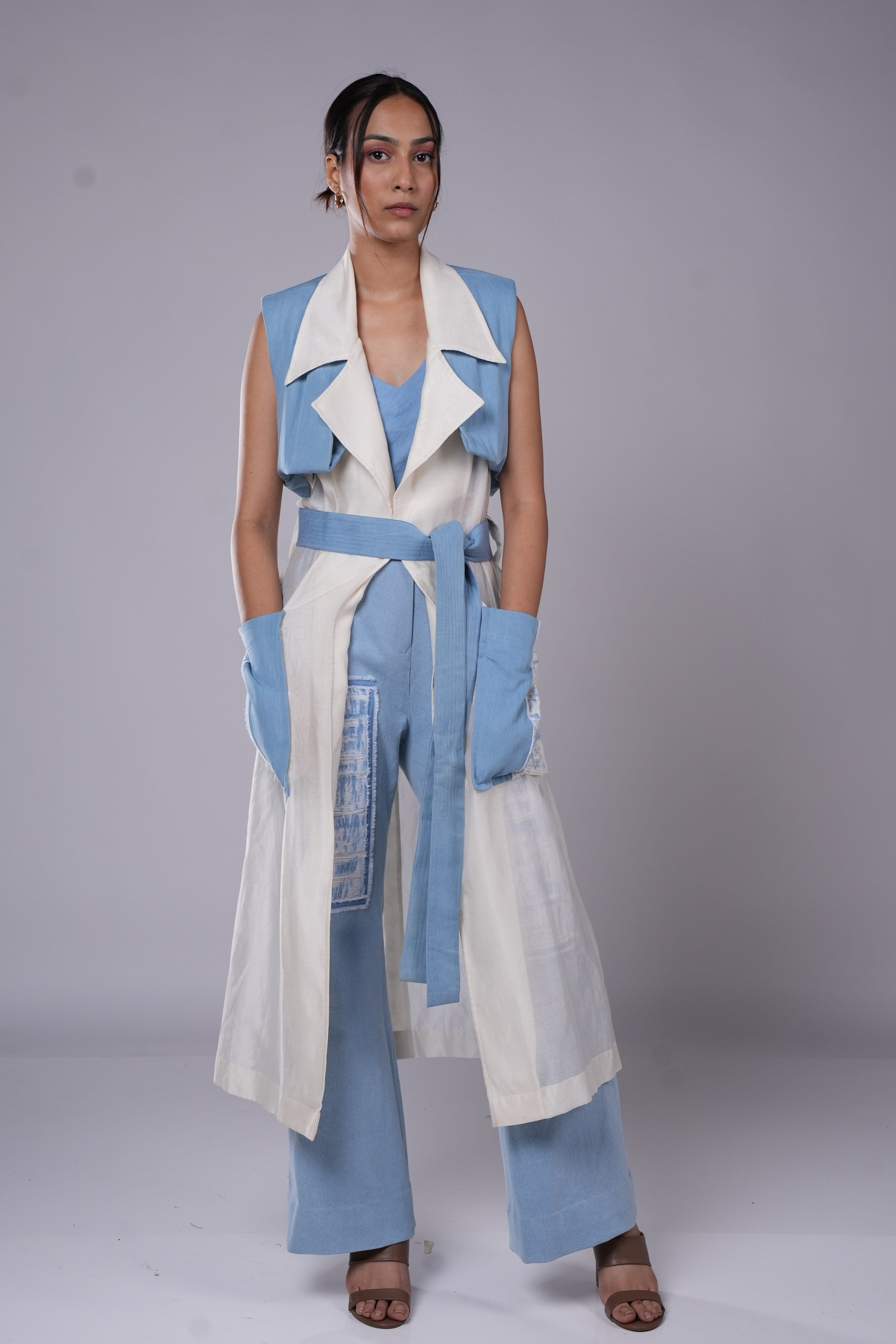 Blue Lapel Collar Overlap Co-Ord Set