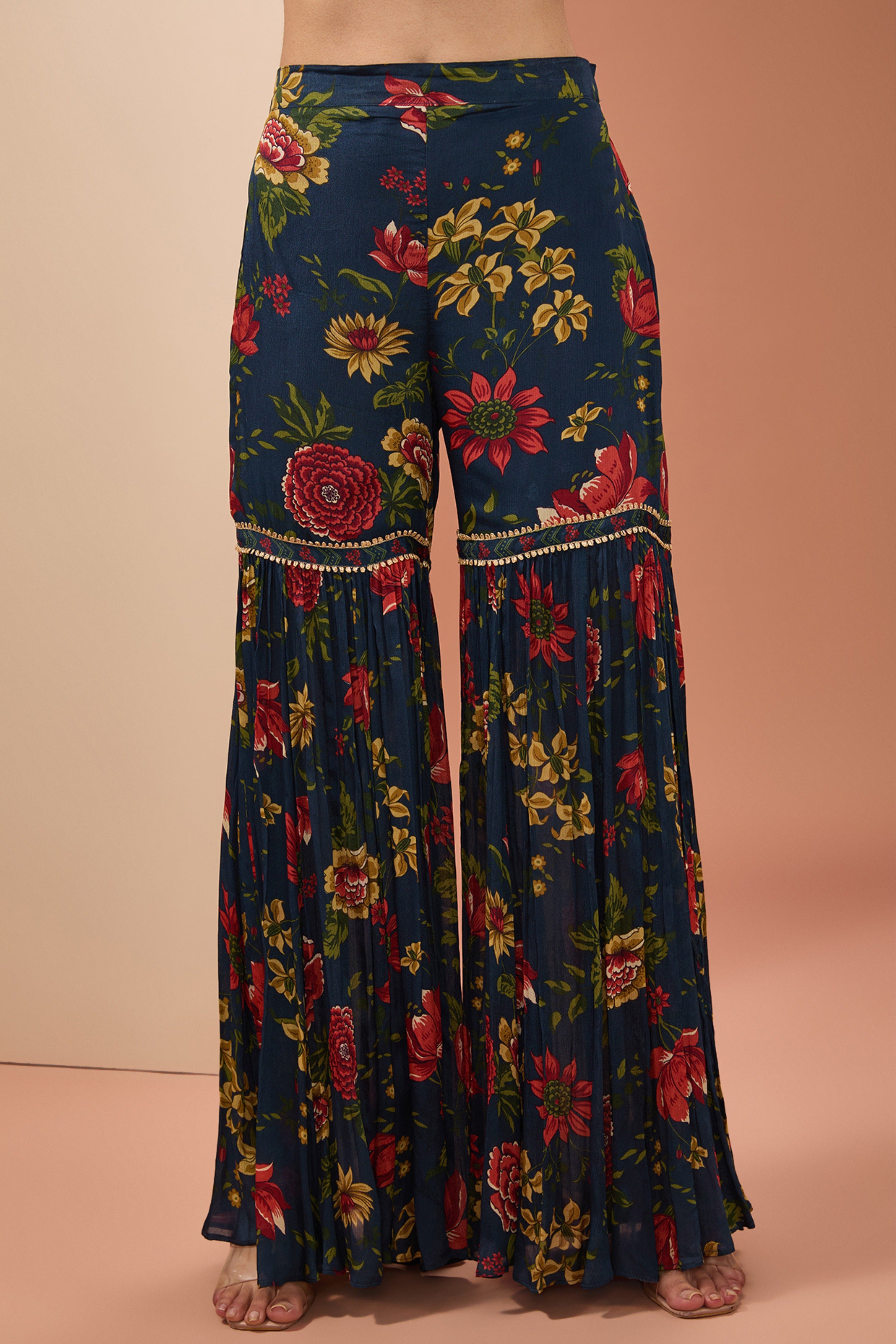 Blue Printed Full Sleeves Sharara Set