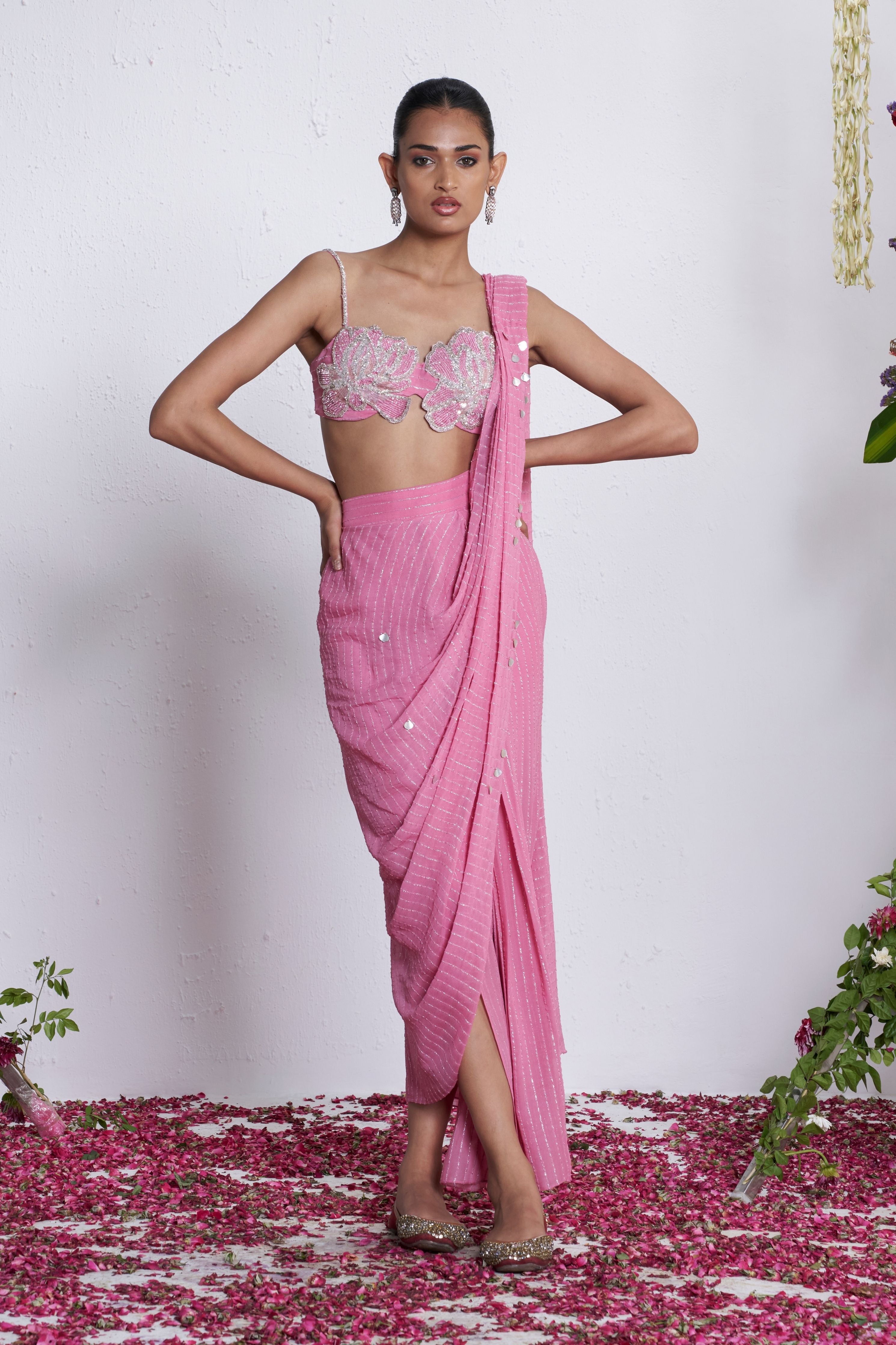 Blush Petals Draped Skirt set