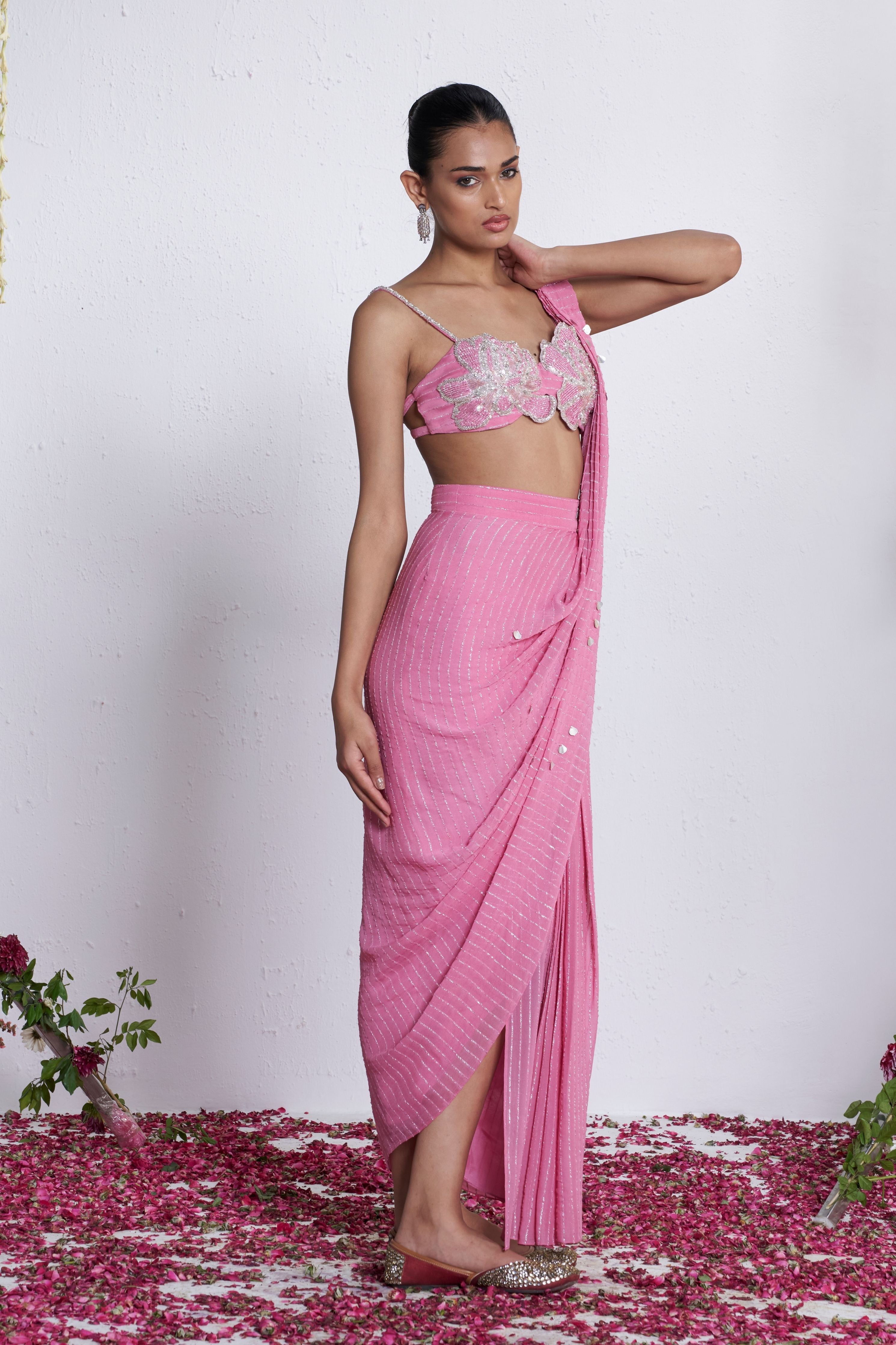 Blush Petals Draped Skirt set