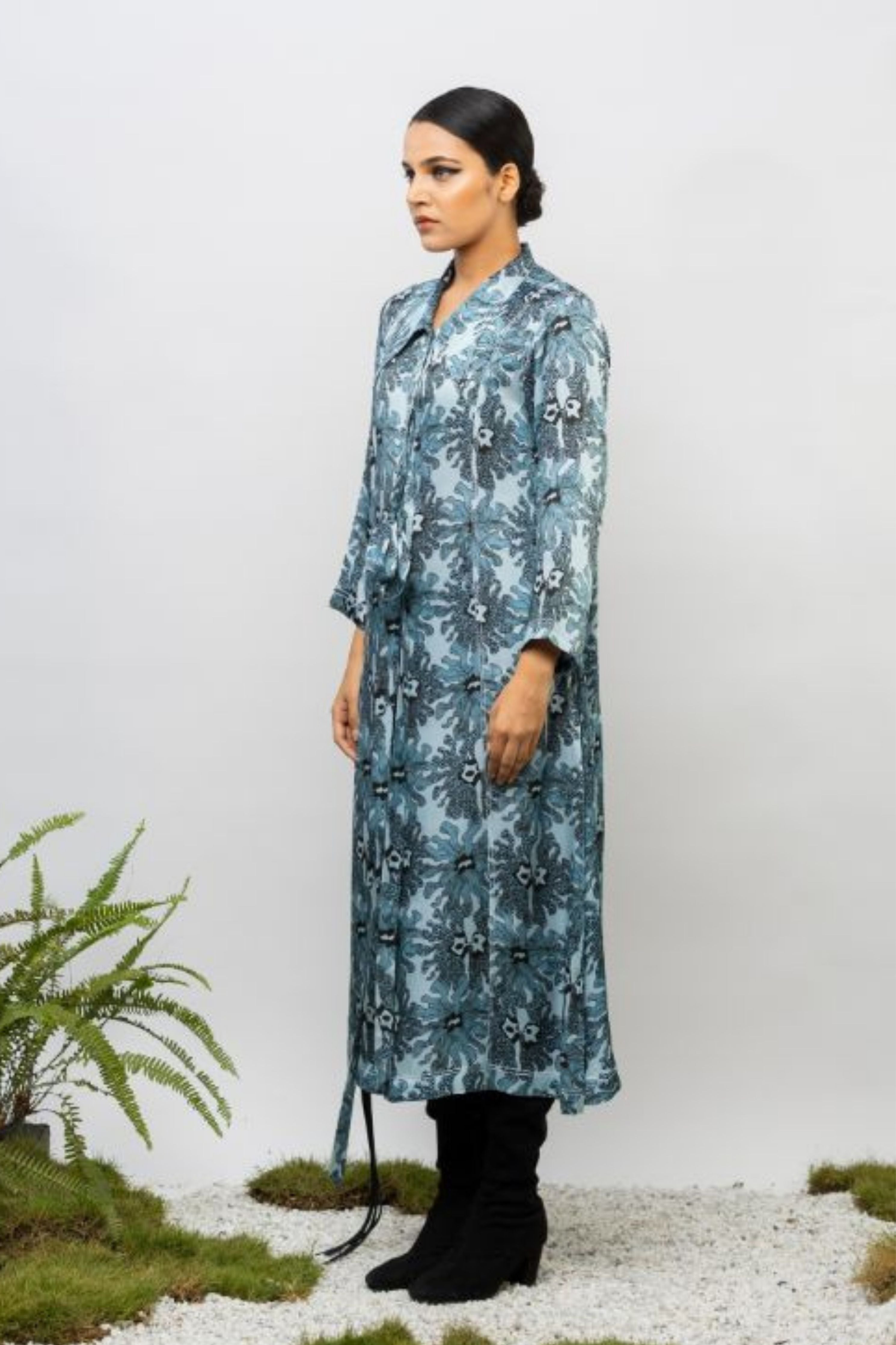 Cerulean Shirt Dress With Waist Tie
