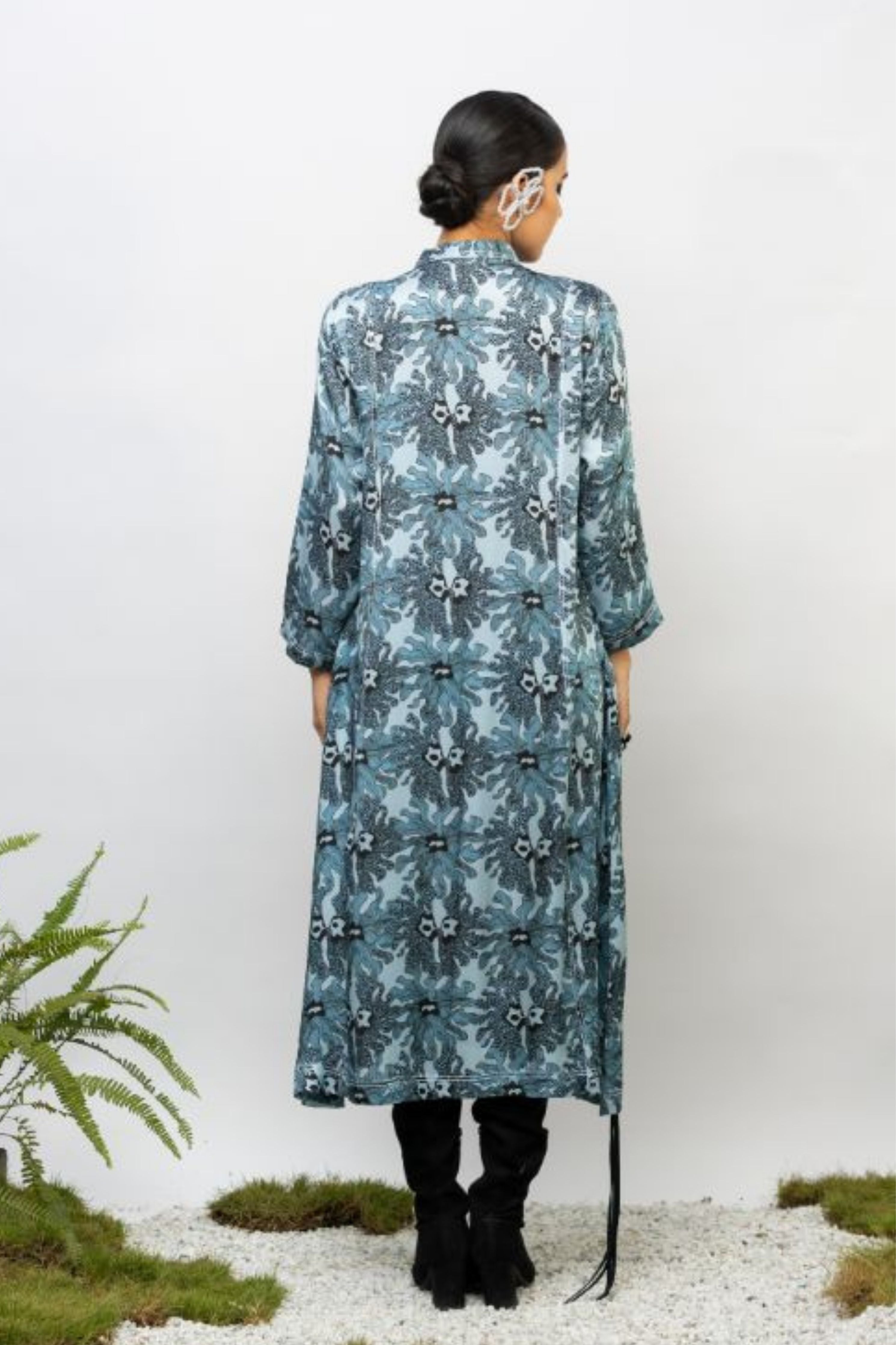 Cerulean Shirt Dress With Waist Tie