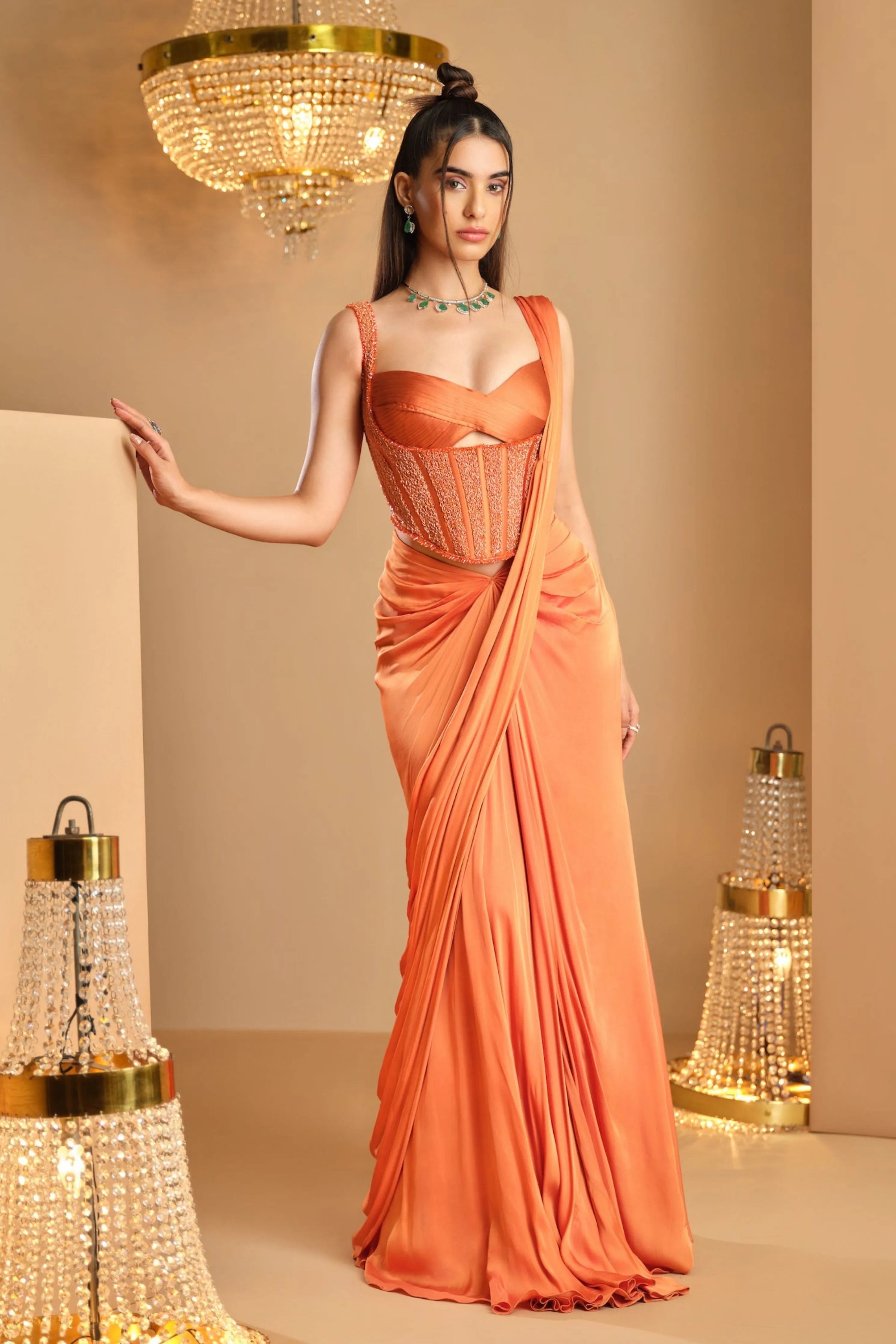 Chatak Chamkila Hara Draped Saree Set