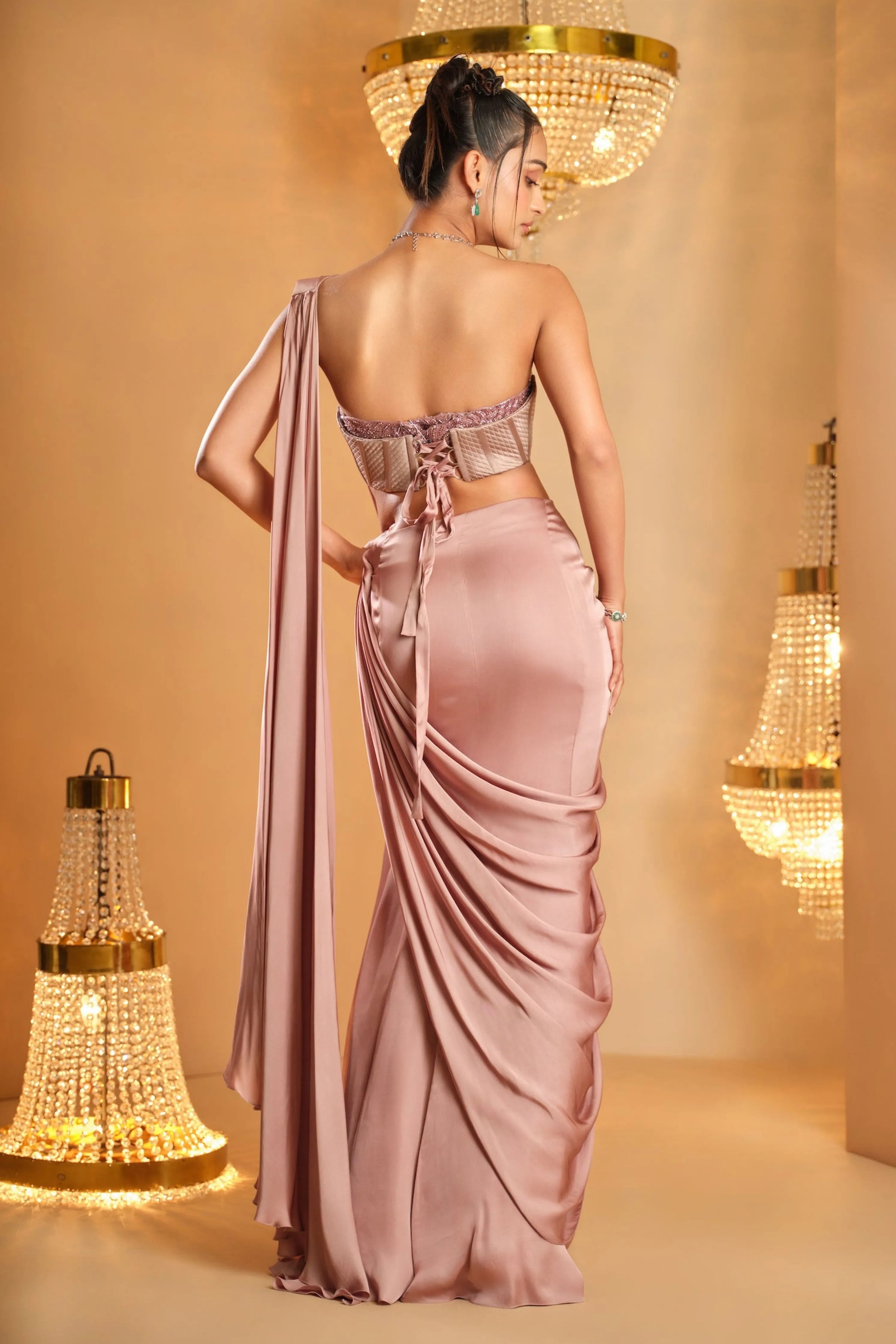 Surkh Gulabi Draped Saree Set