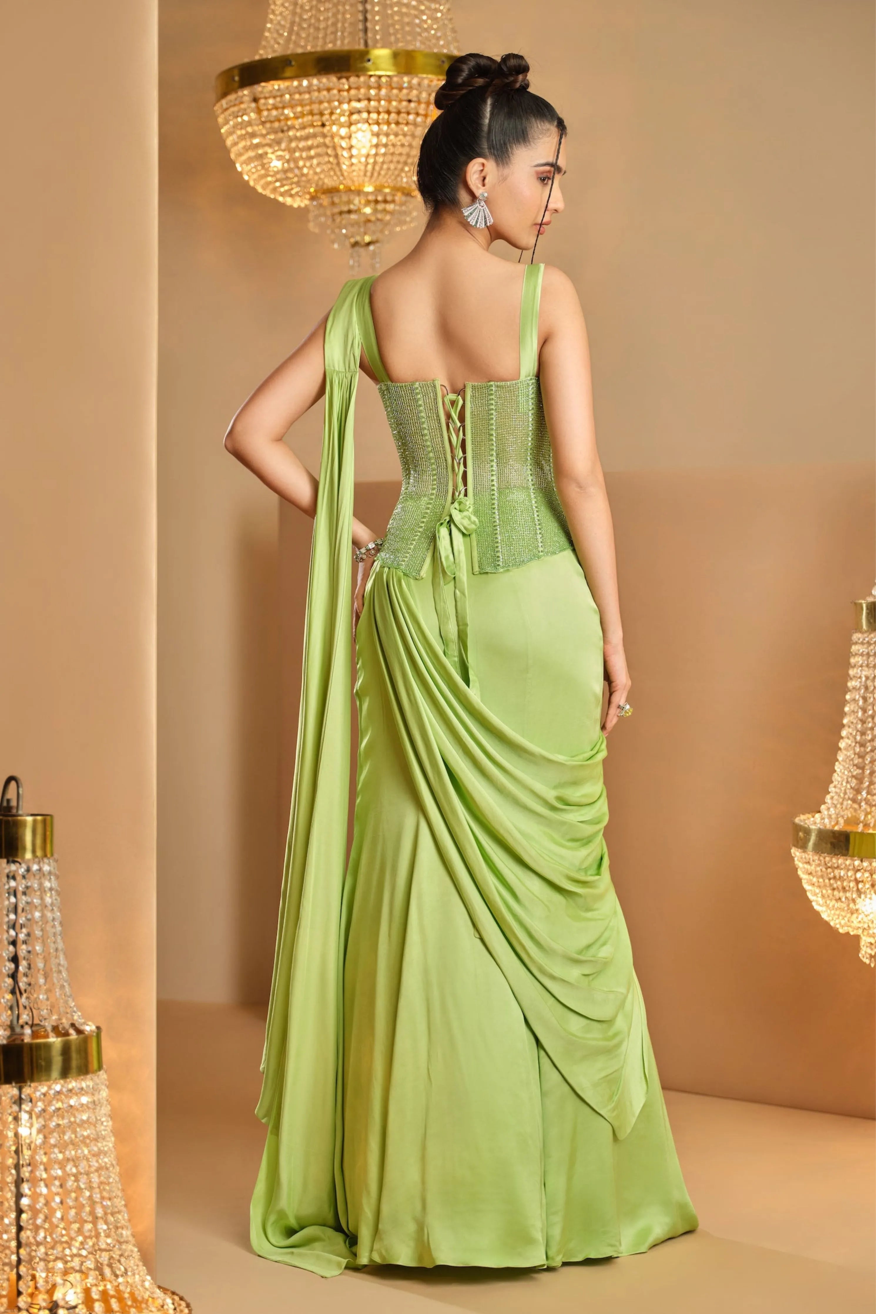 Chatak Chamkila Hara Draped Saree Set