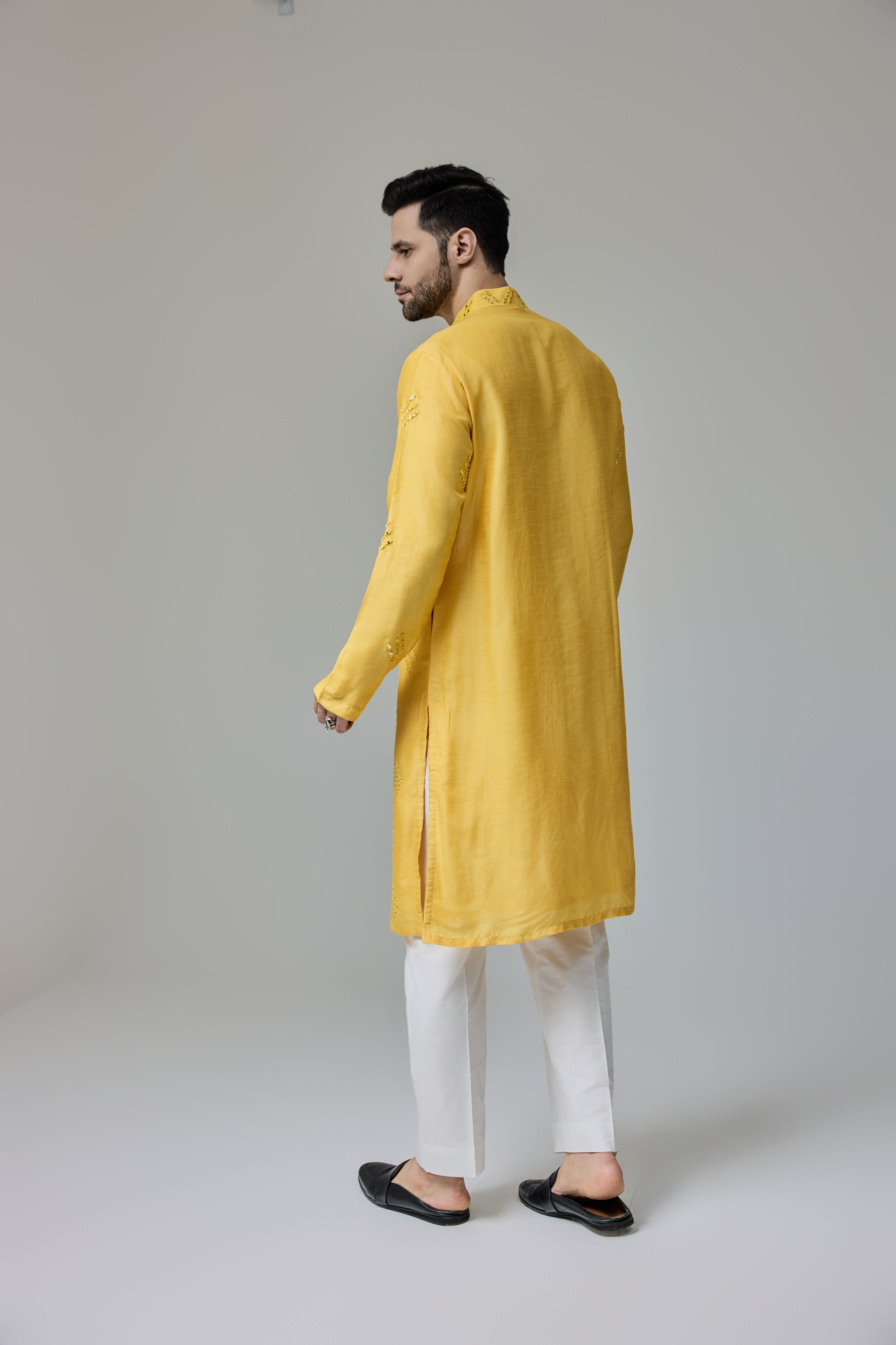 Mirror Work Motifs Yellow Kurta Set