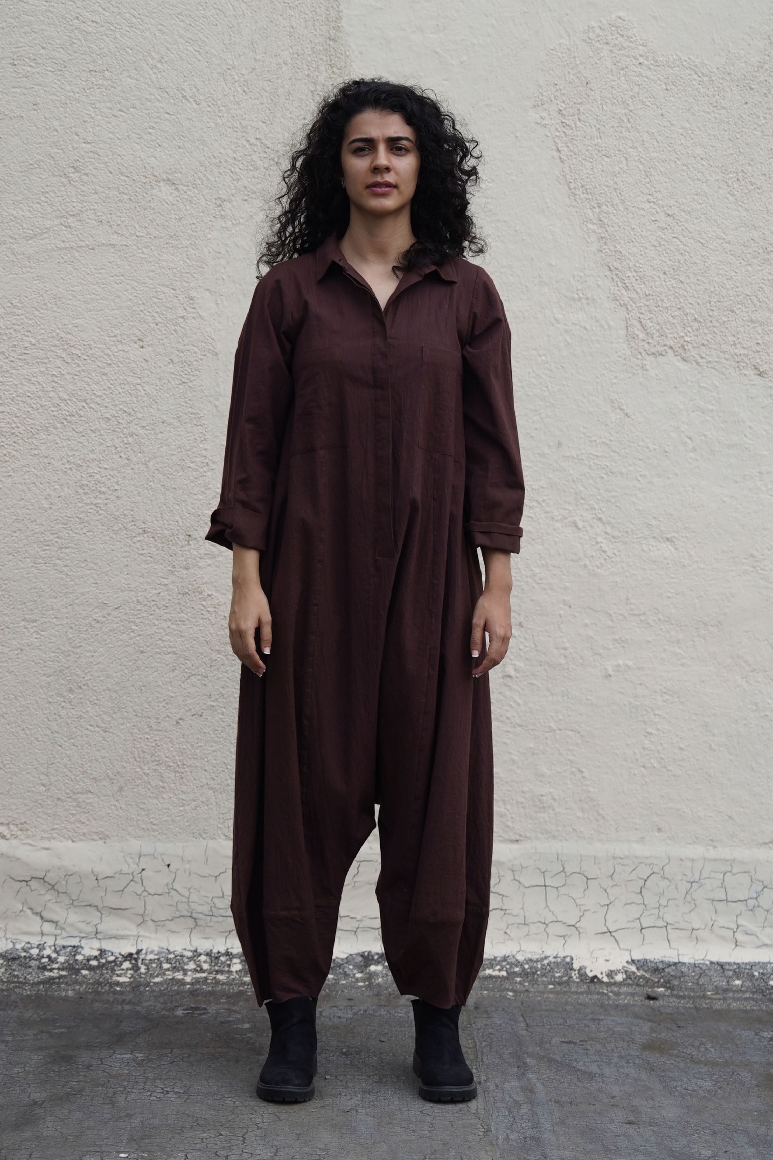 Brown Collar Sleeve Suga Jumpsuit