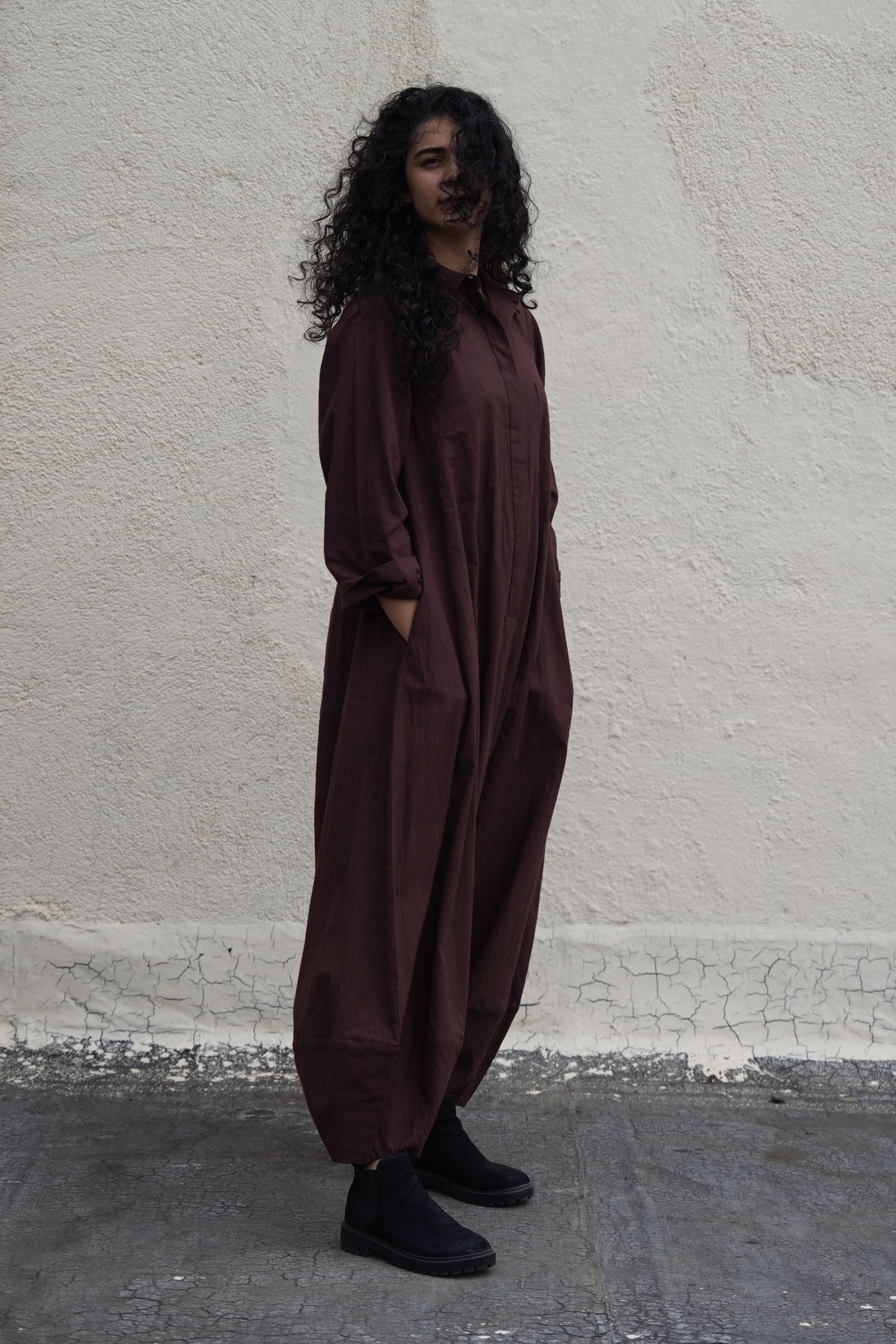 Brown Collar Sleeve Suga Jumpsuit