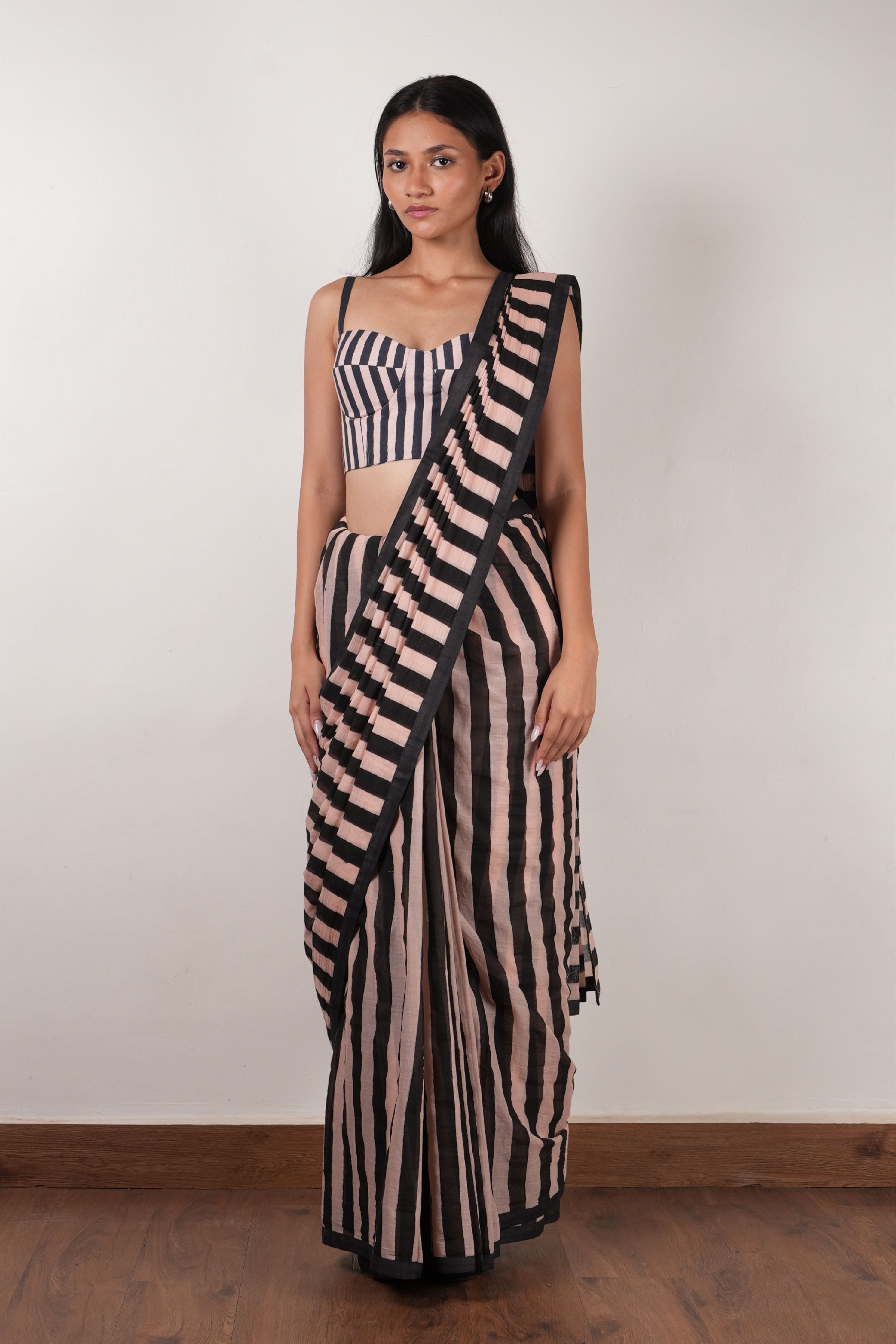 Pink with Charcoal Block Printed Corset Top