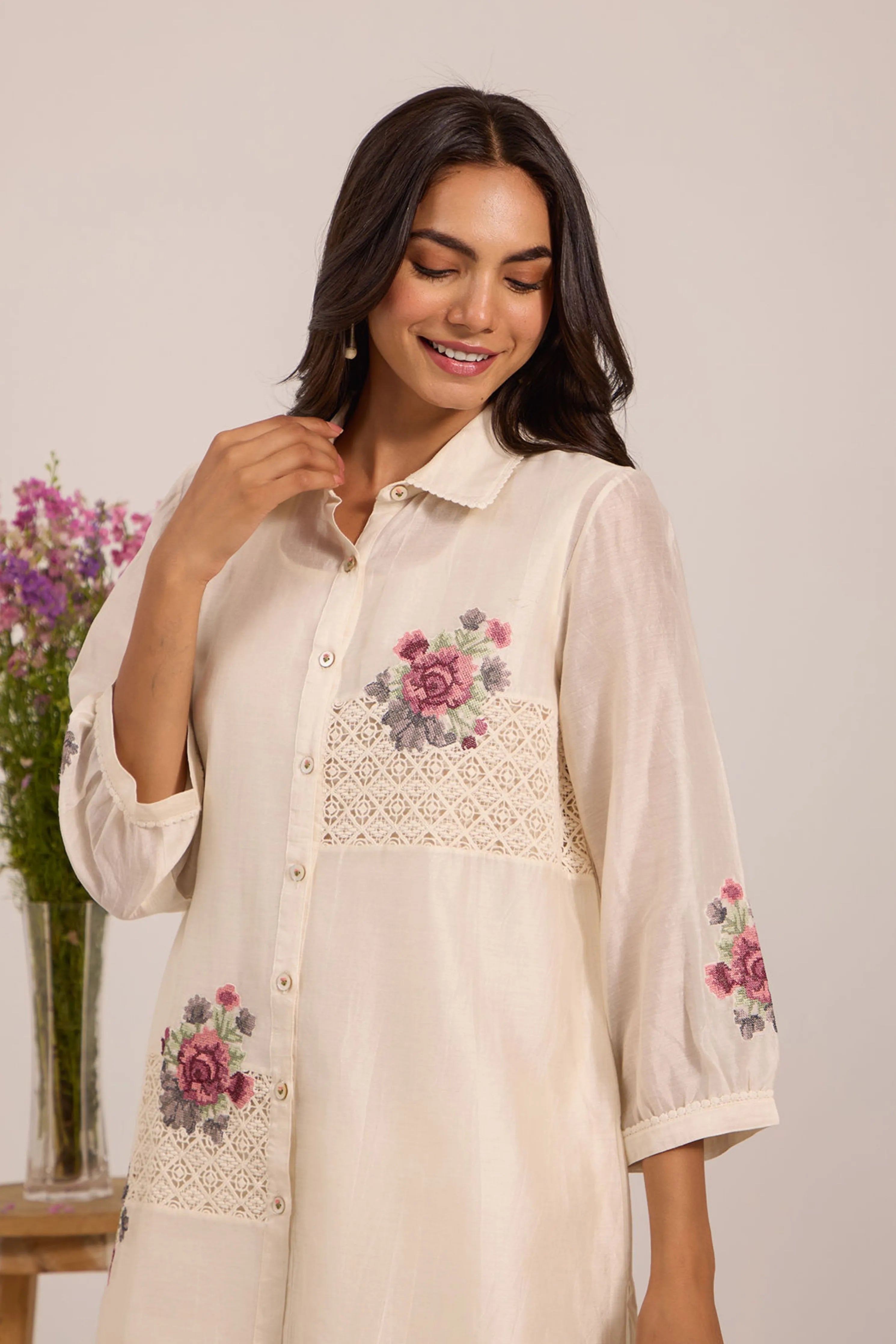 Off-White Chanderi Co-Ord Set