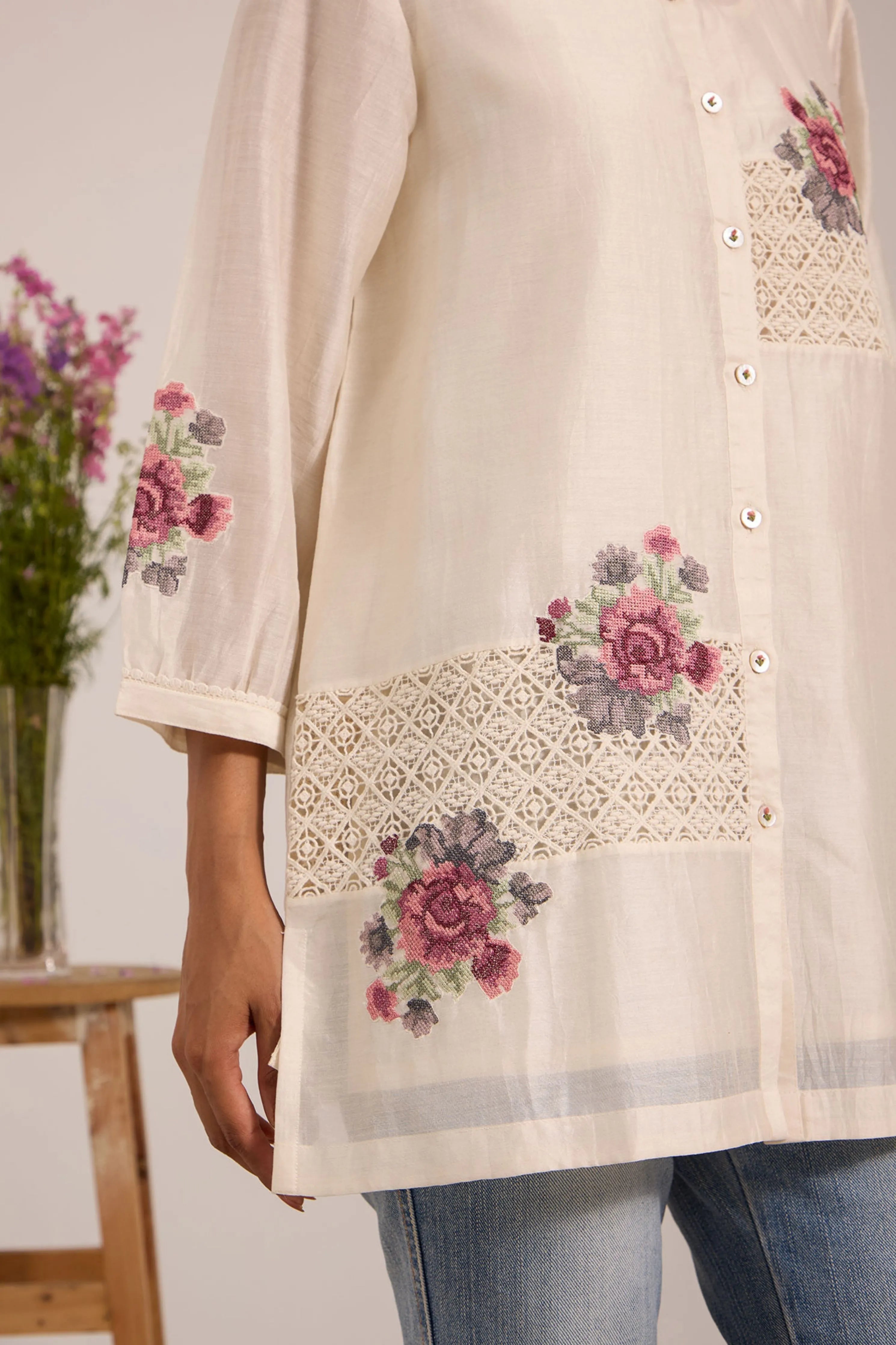 Off-White Chanderi Co-Ord Set