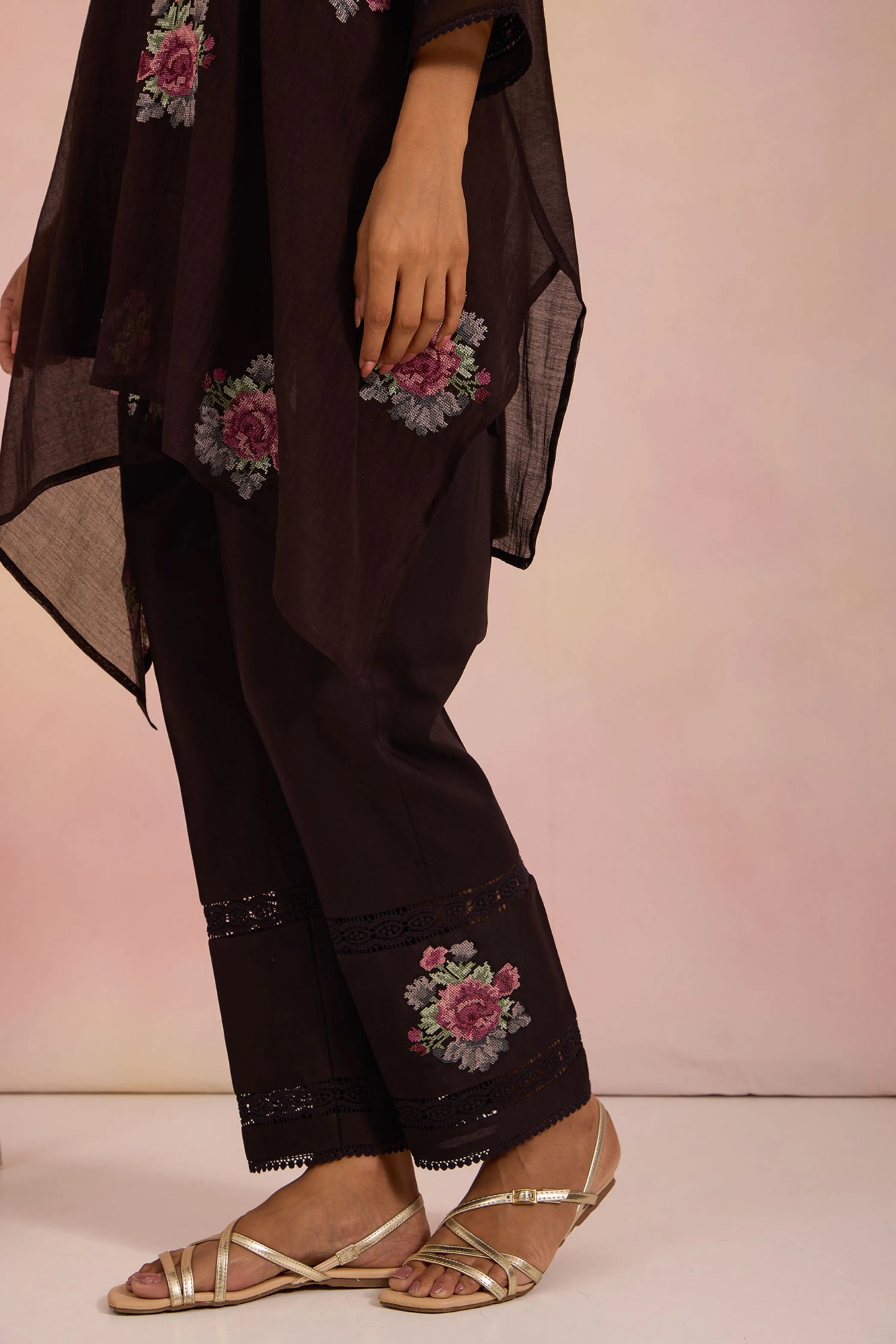 Black Cowl Collar Tunic Set