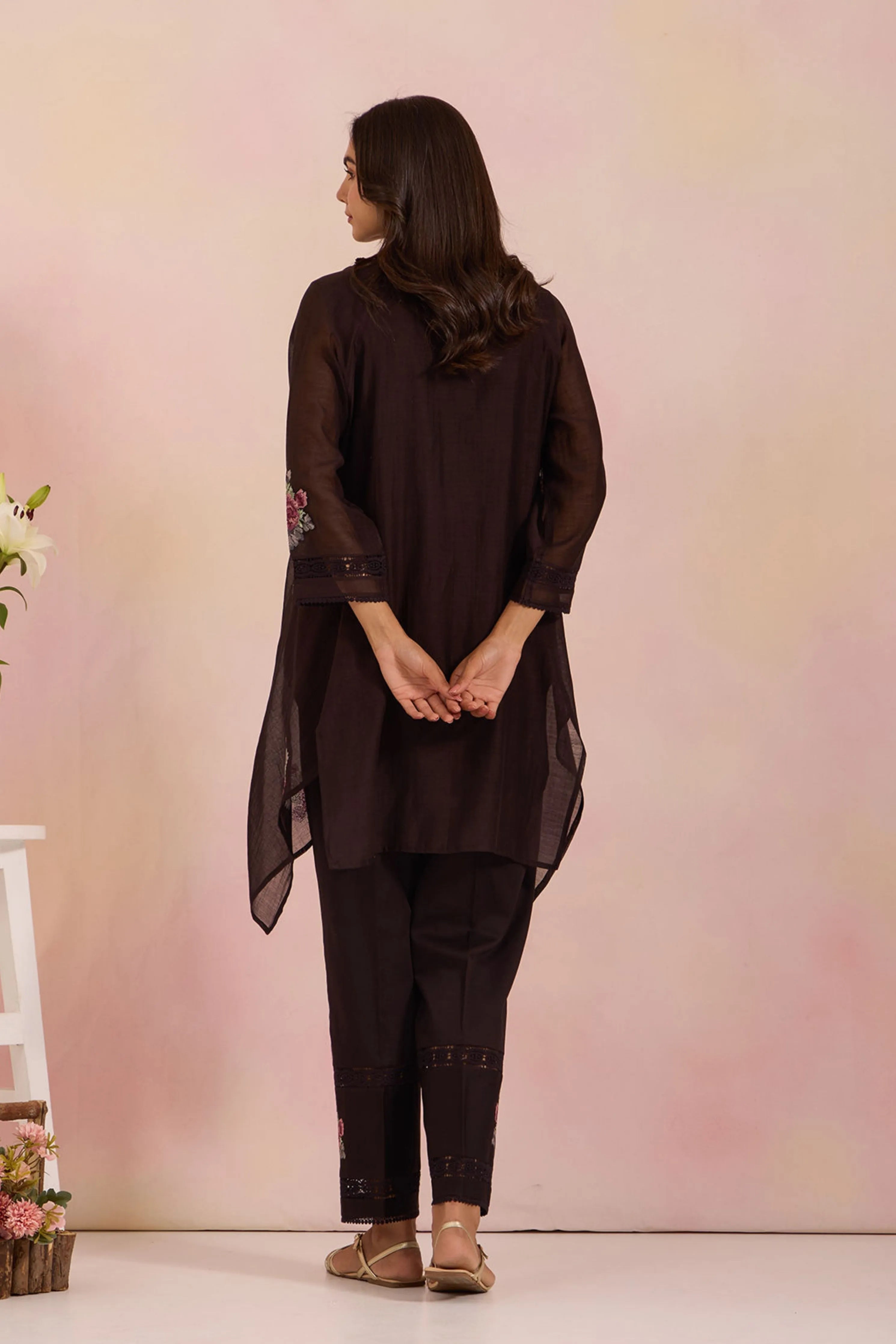 Black Cowl Collar Tunic Set