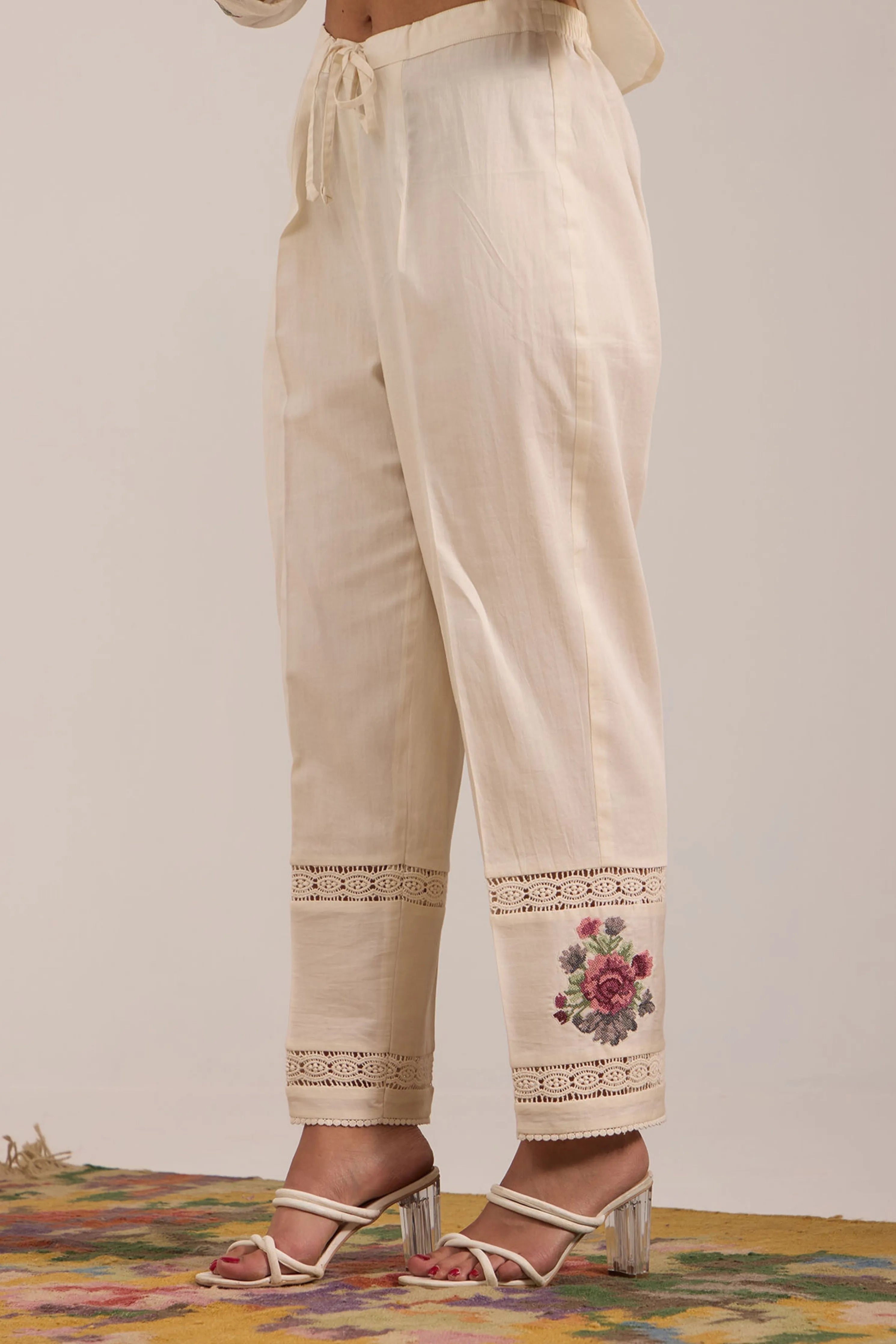Off White Embroidered Kurta Set