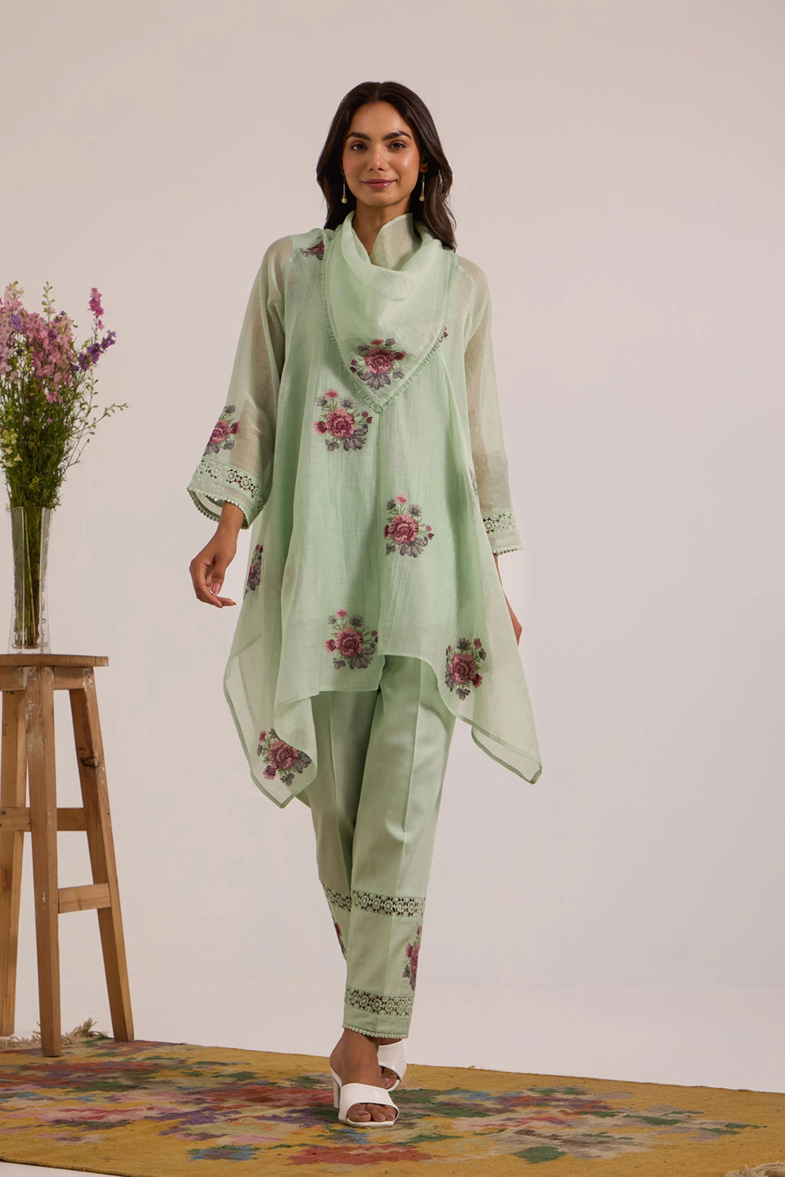 Sea Green Embroidered Kurta Set