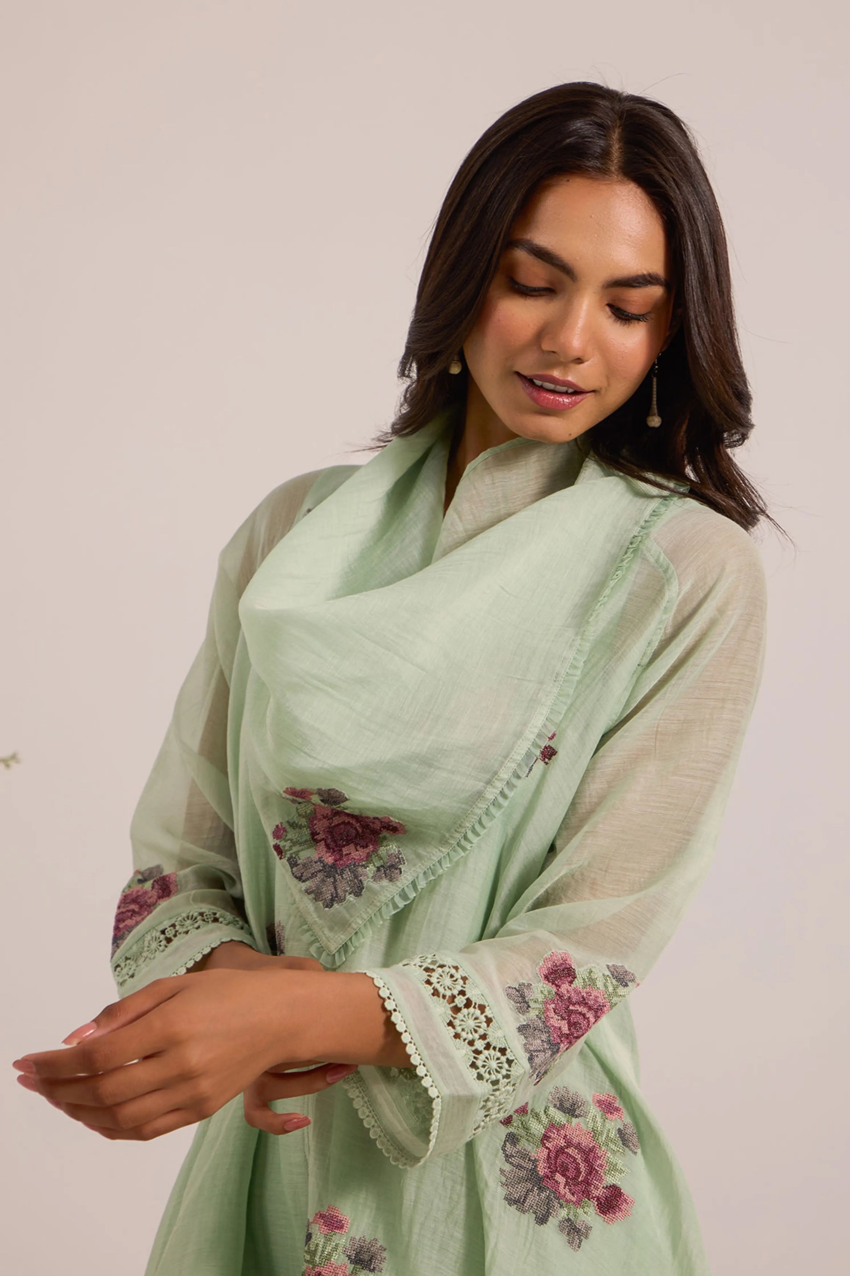 Sea Green Embroidered Kurta Set