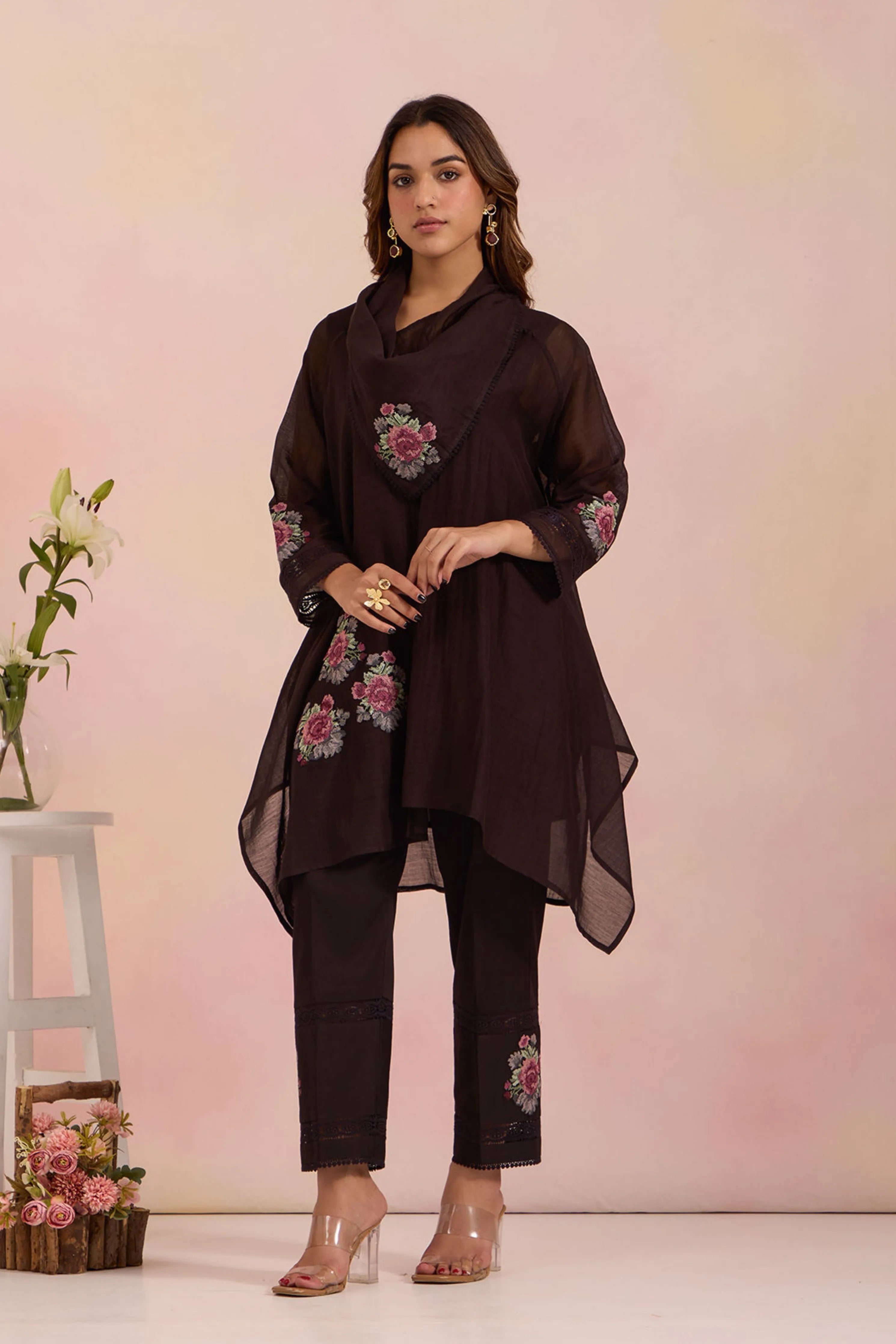 Black Asymmetric Tunic Set