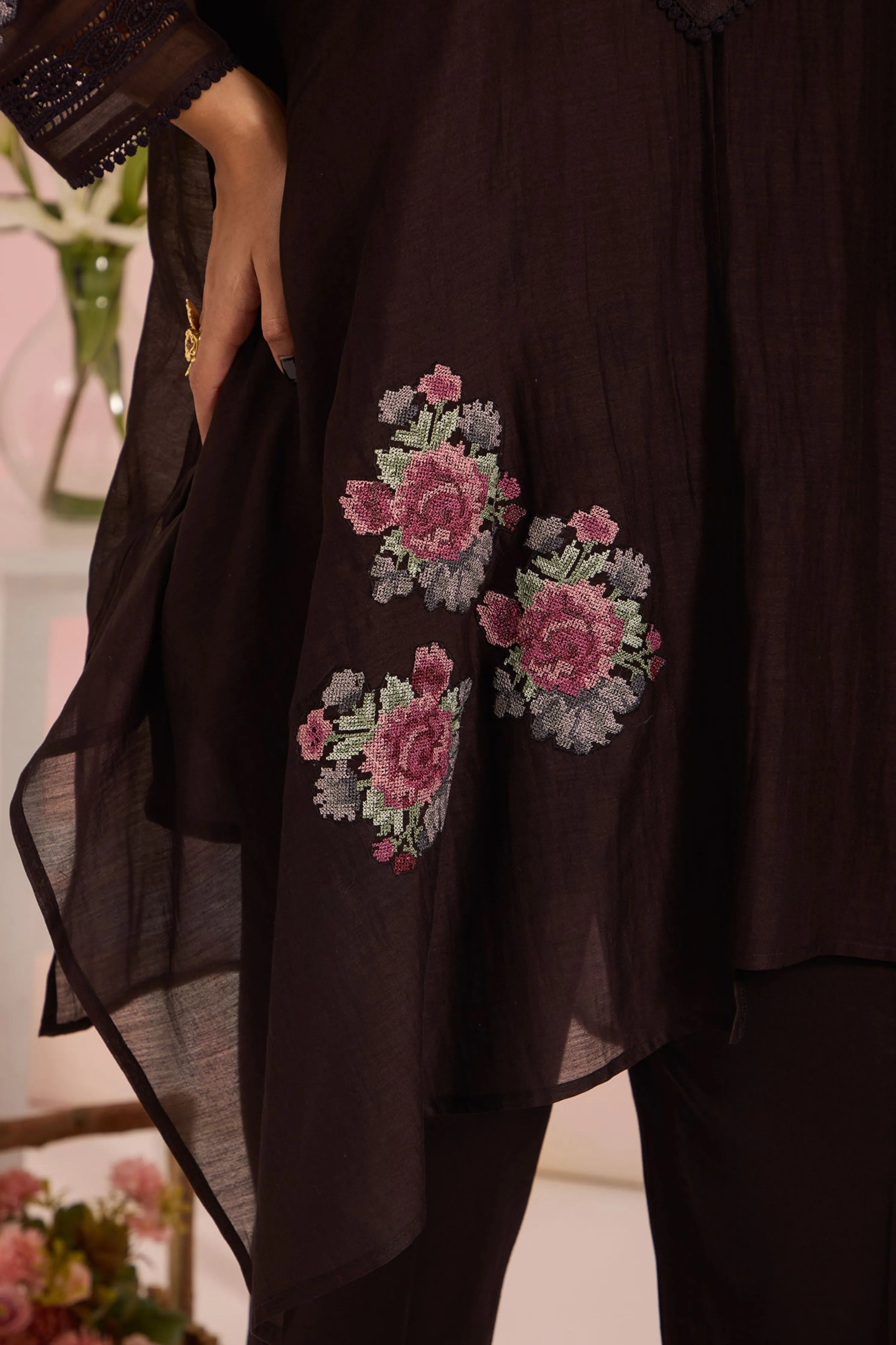 Black Asymmetric Tunic Set