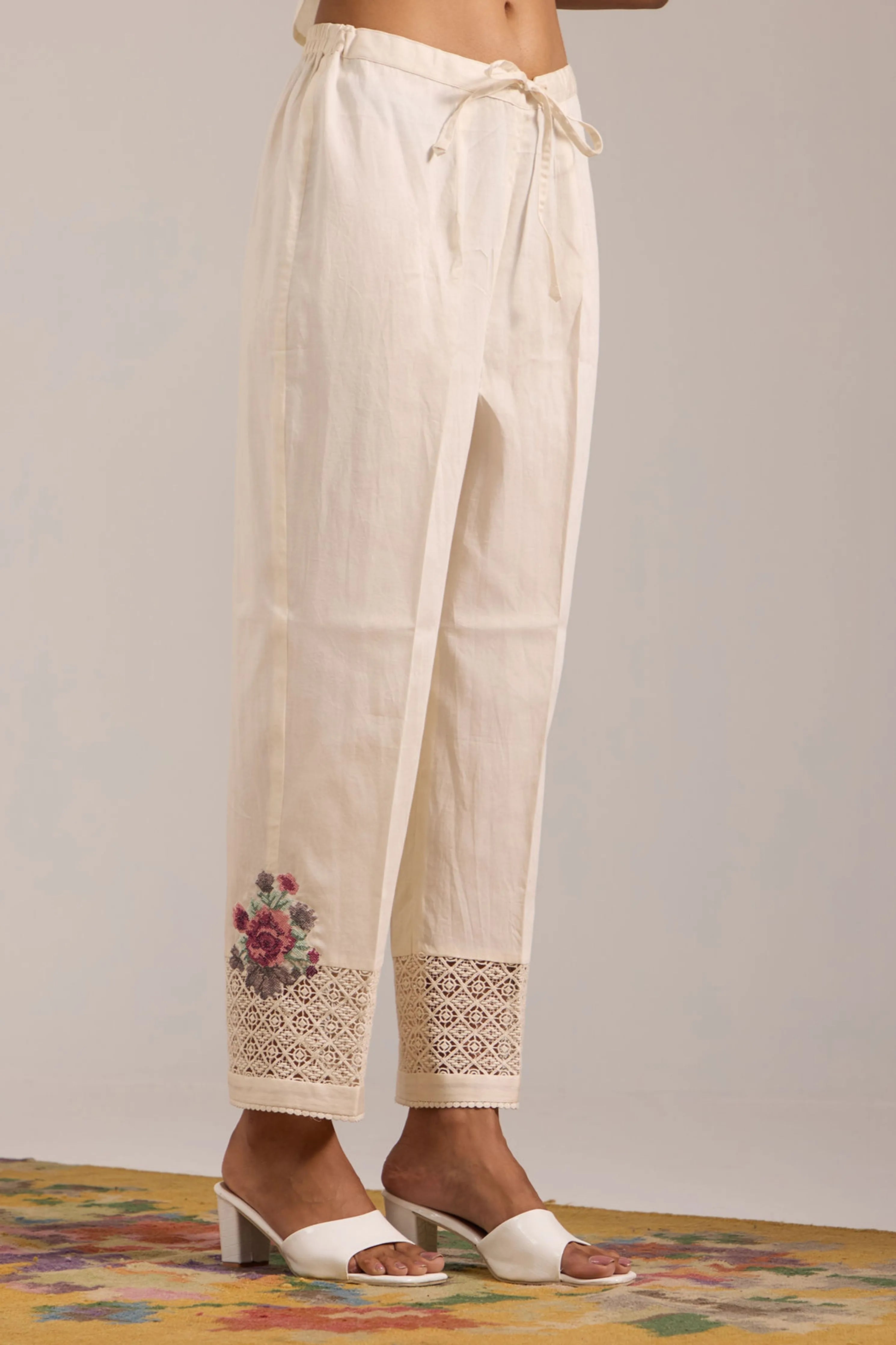 Off White Embroidered Kurta Set