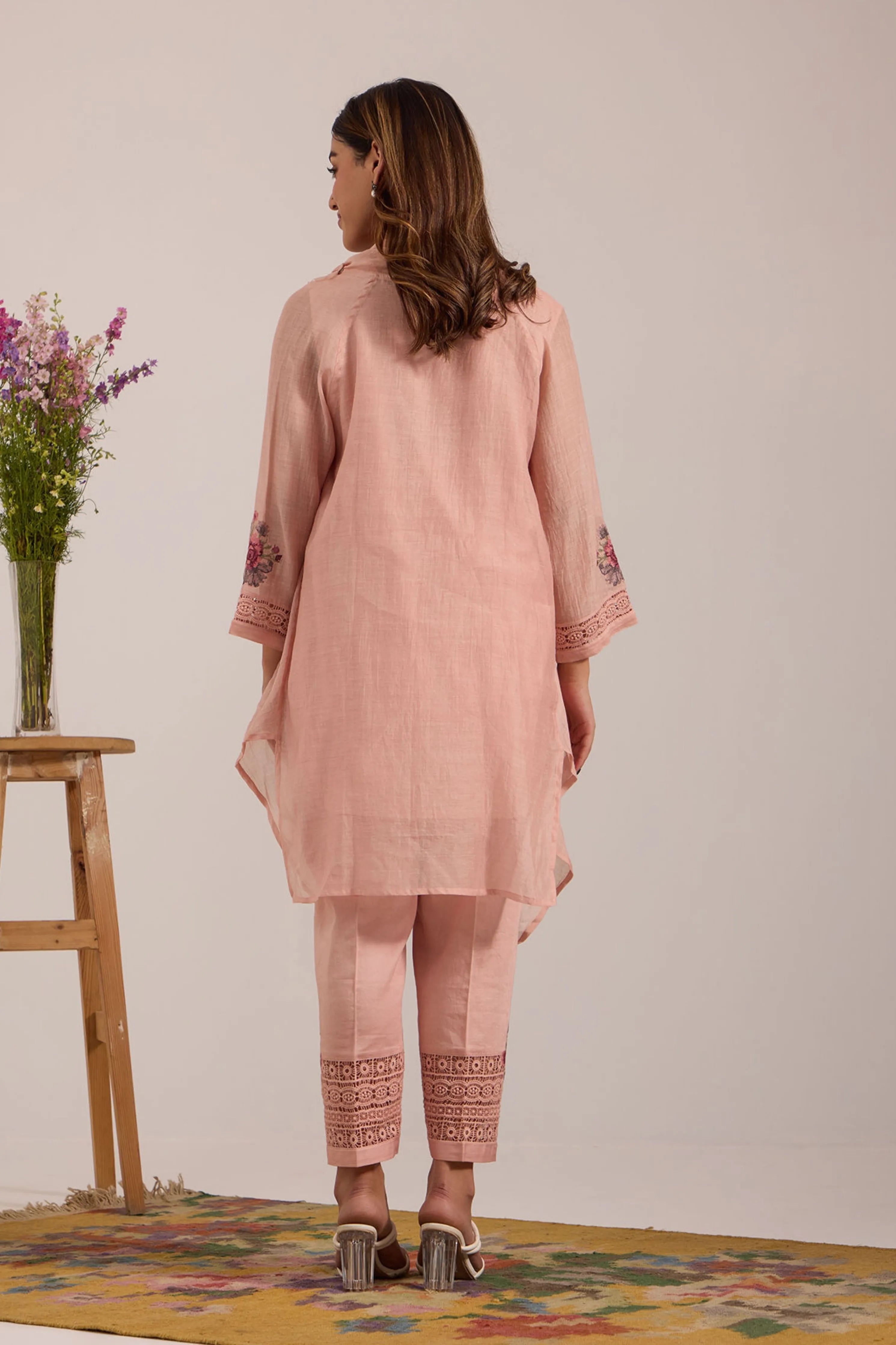 Pink Cowl Collar Tunic Set