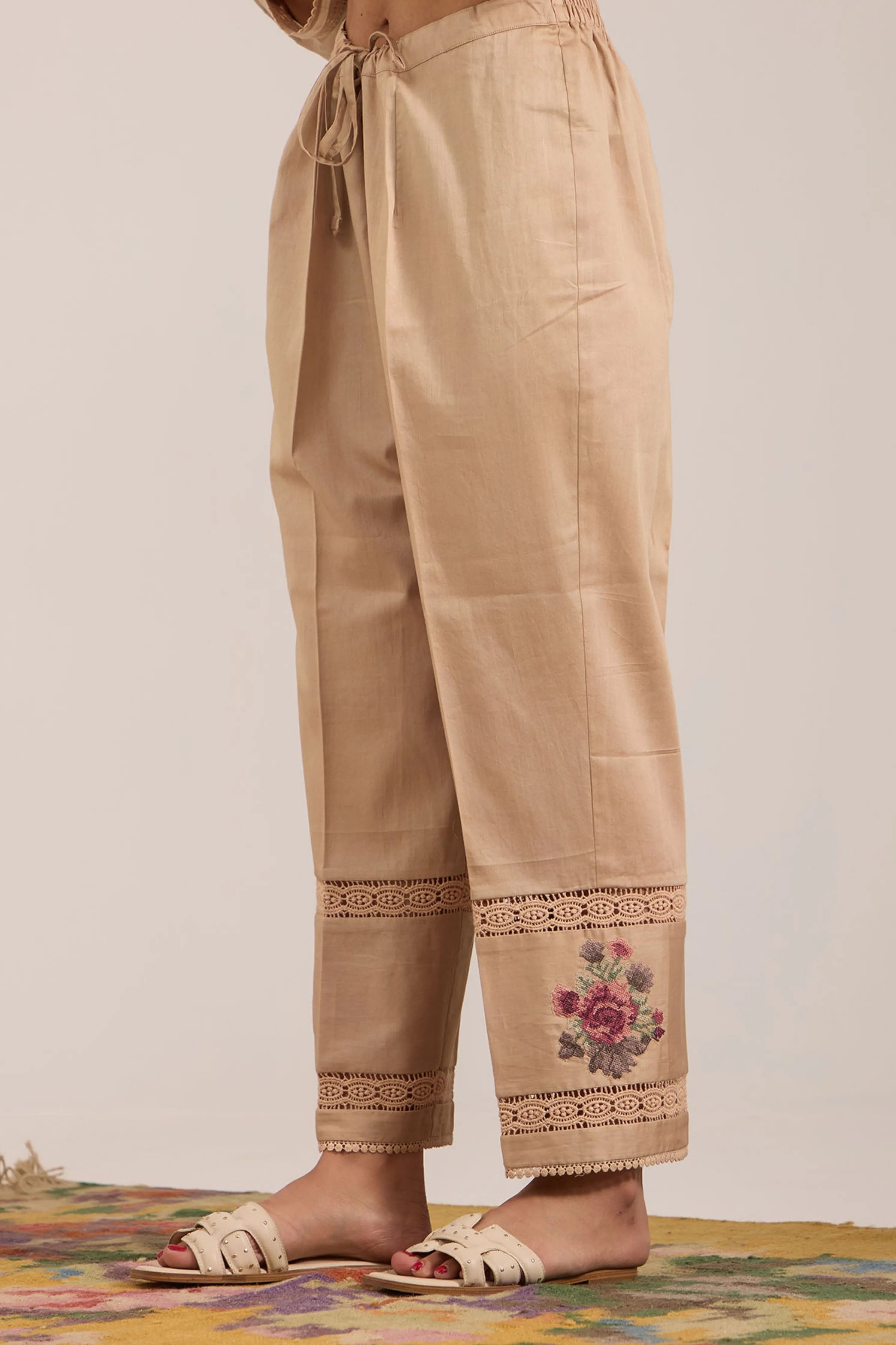 Beige Chanderi Tunic Set