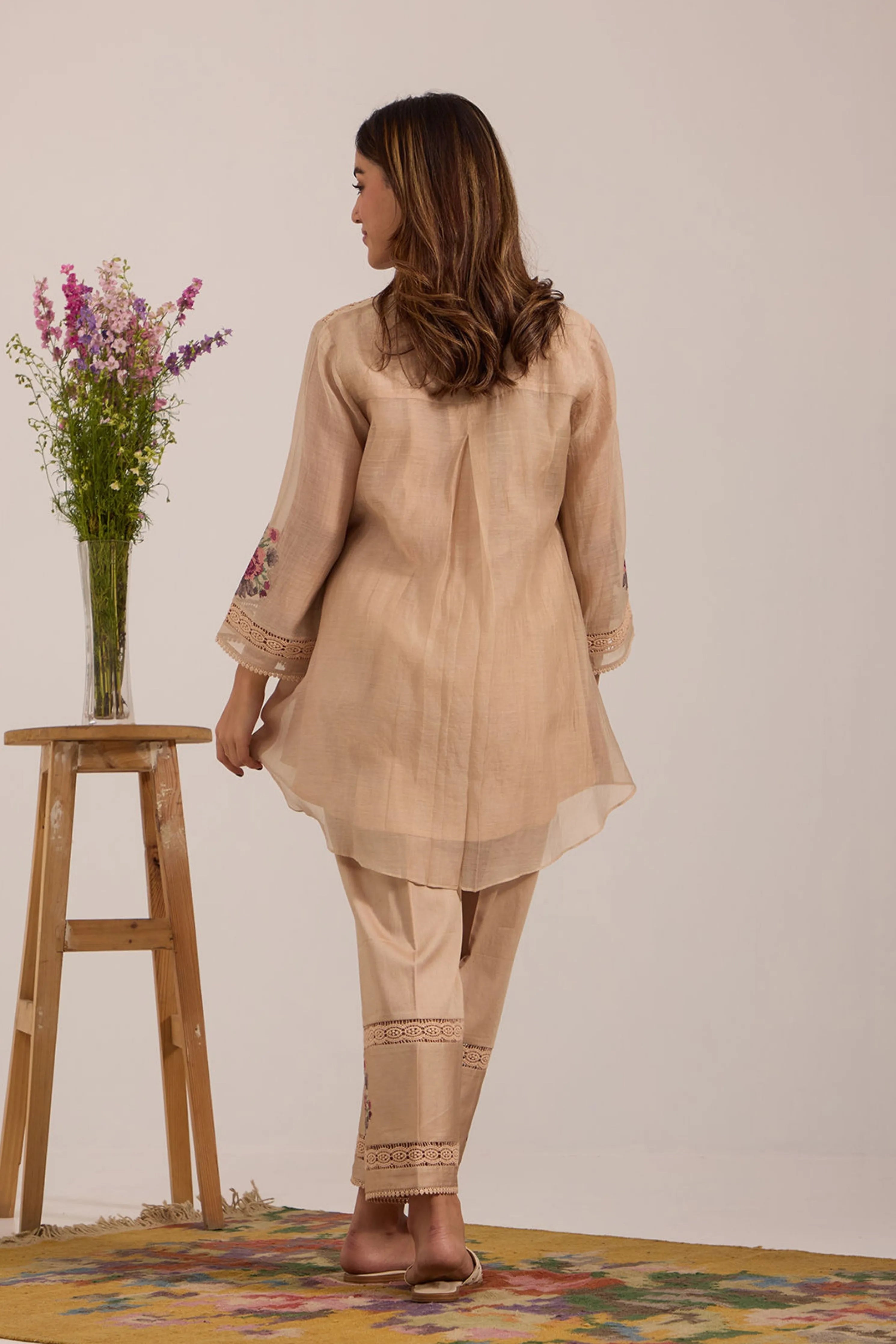 Beige Chanderi Tunic Set
