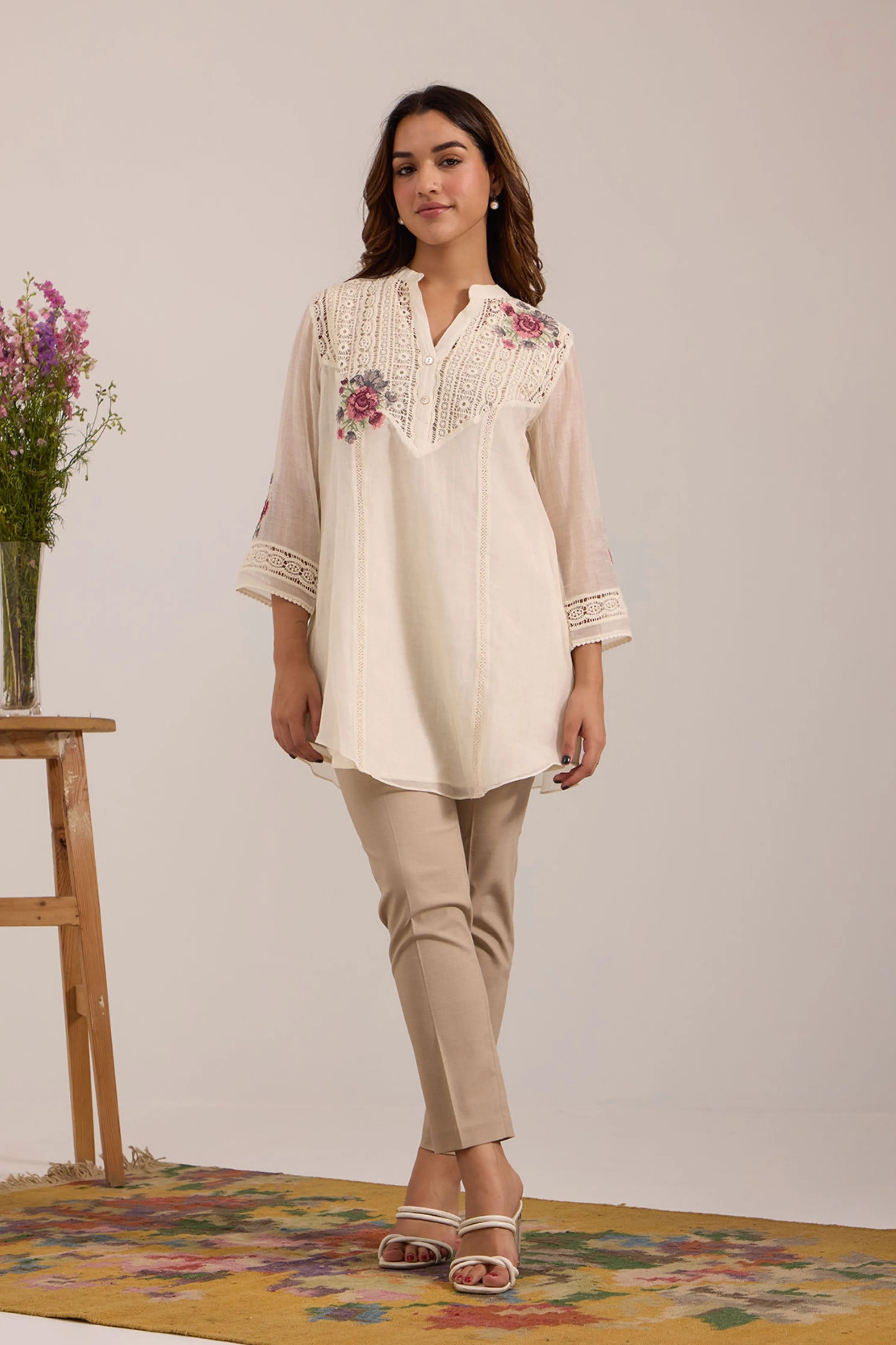 Off-White Chanderi Tunic Set
