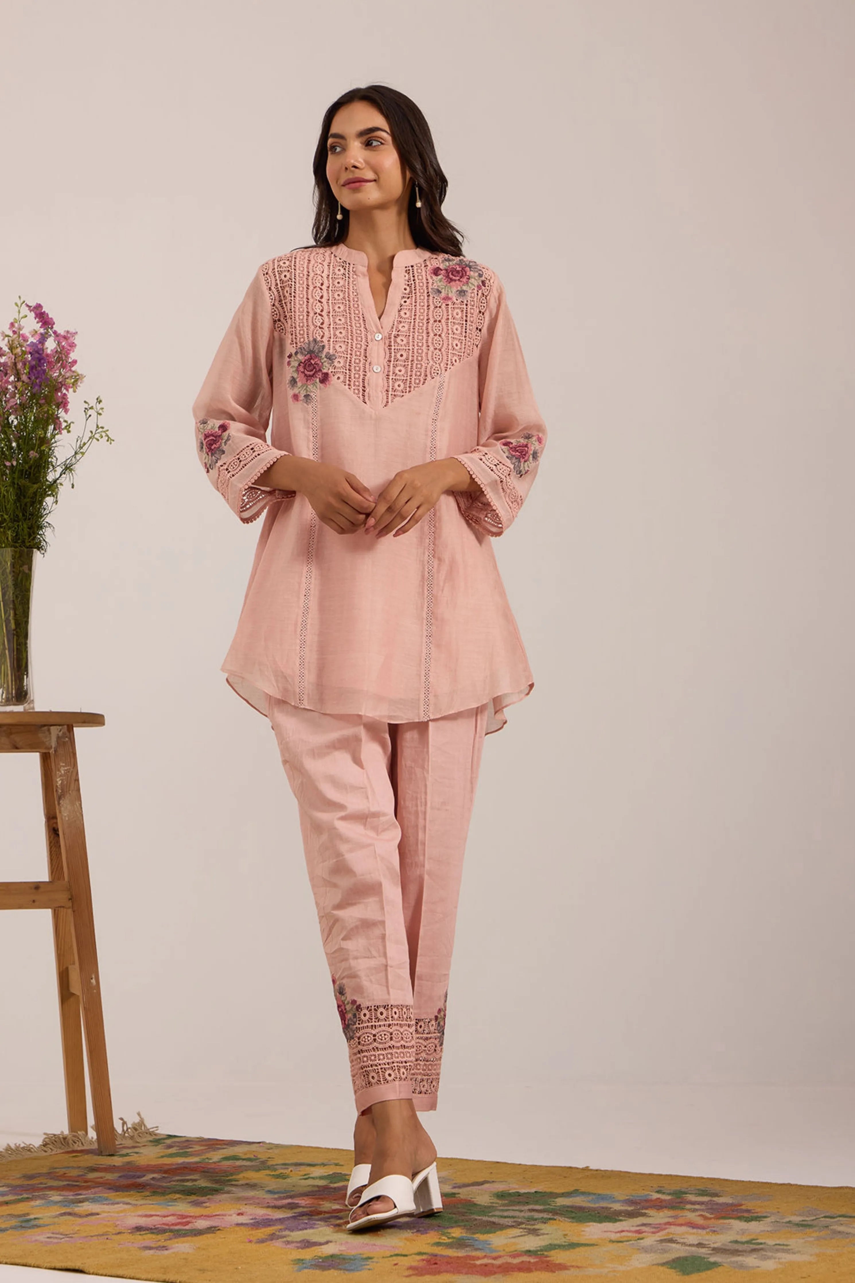 Pink Chanderi Tunic Set