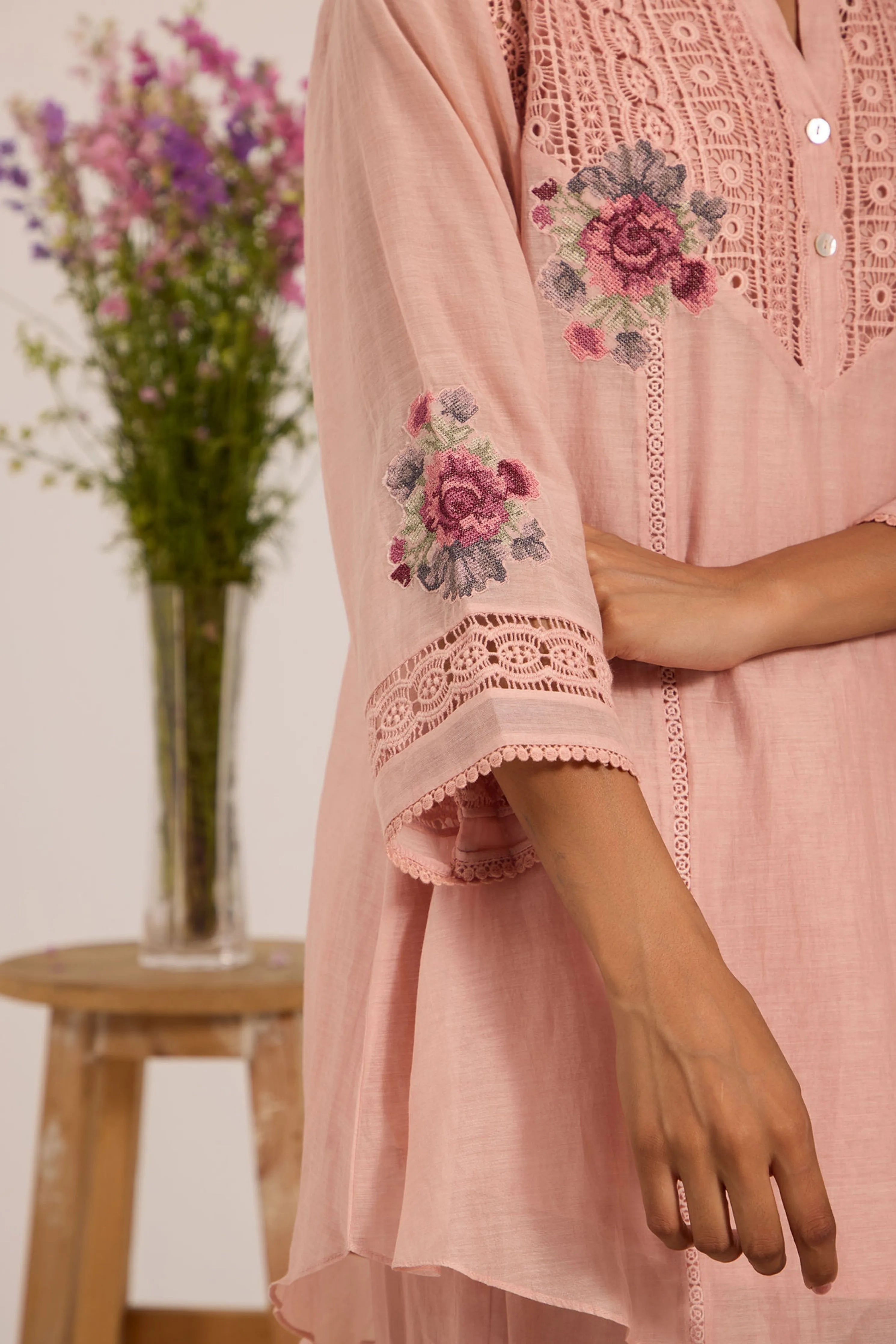 Pink Chanderi Tunic Set