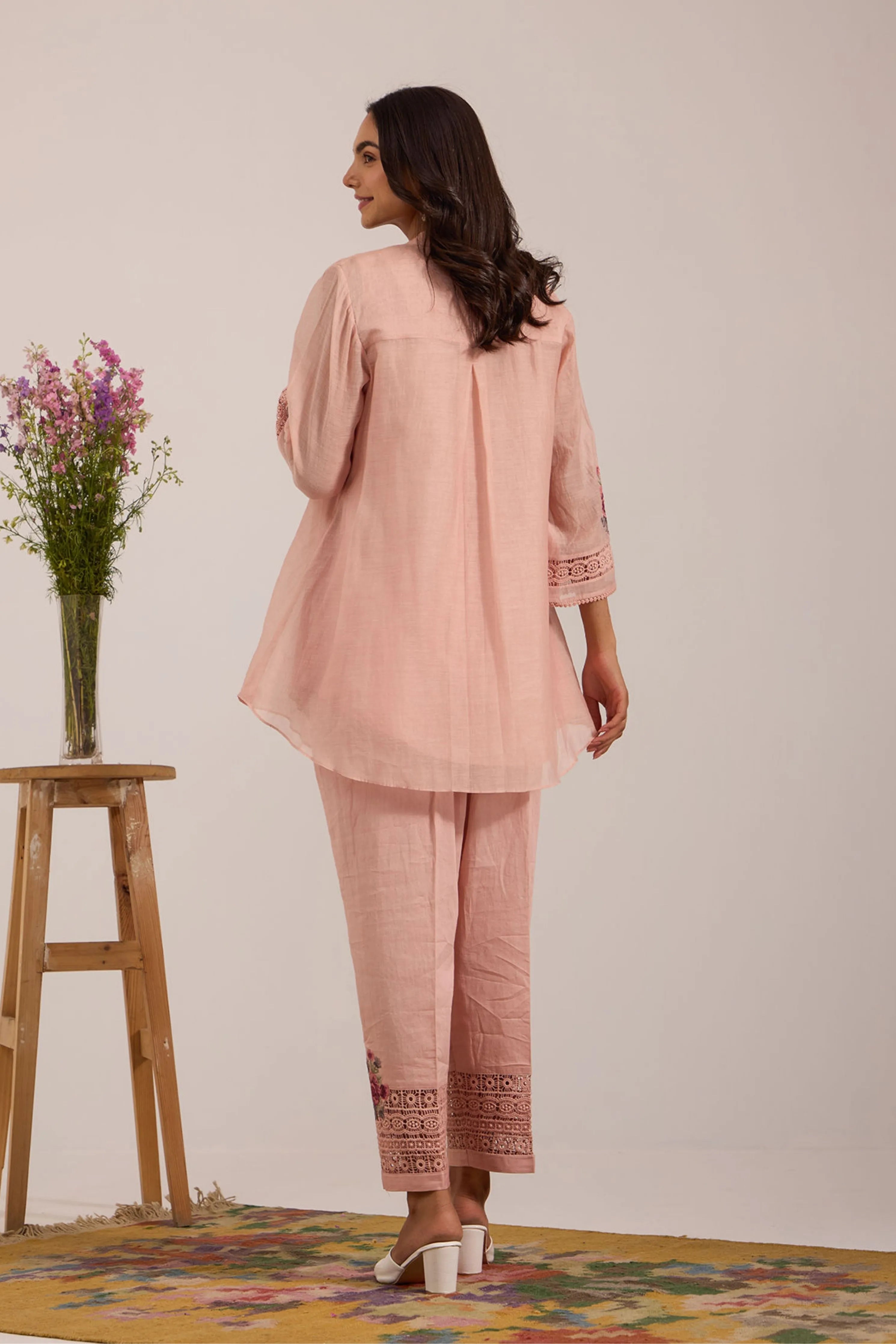 Pink Chanderi Tunic Set