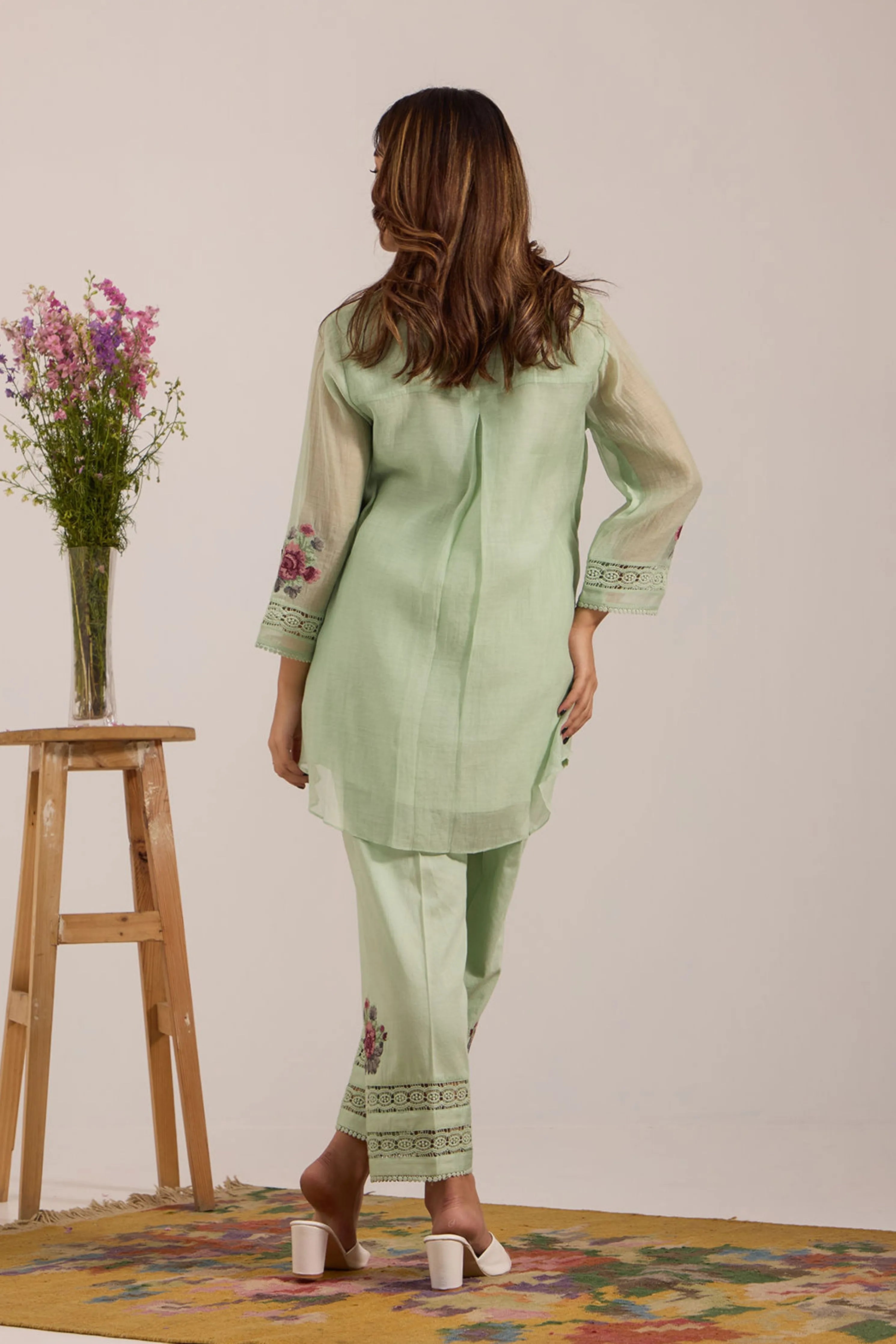 Sea Green Chanderi Tunic Set