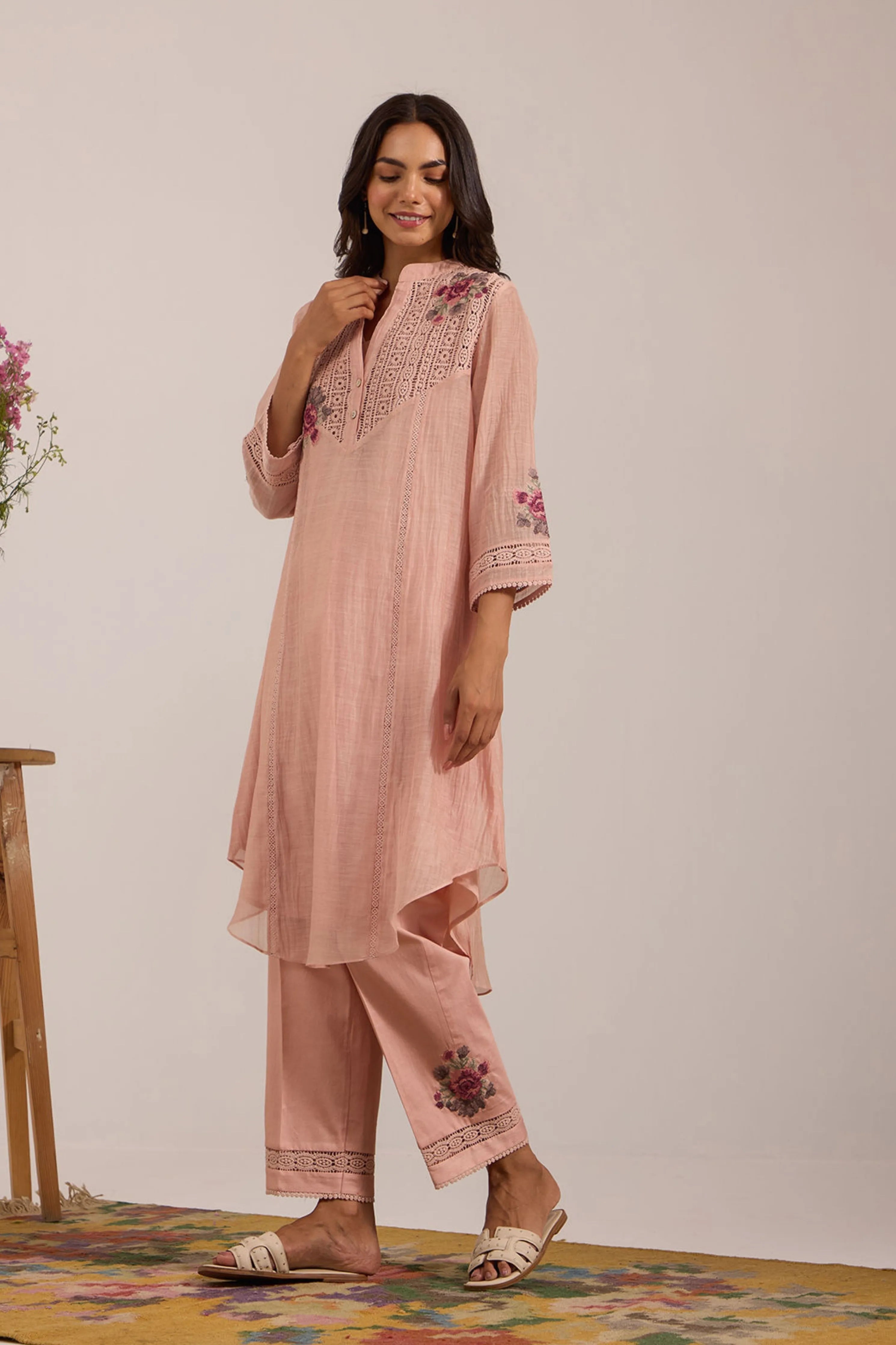 Sea Green Chanderi Tunic Set